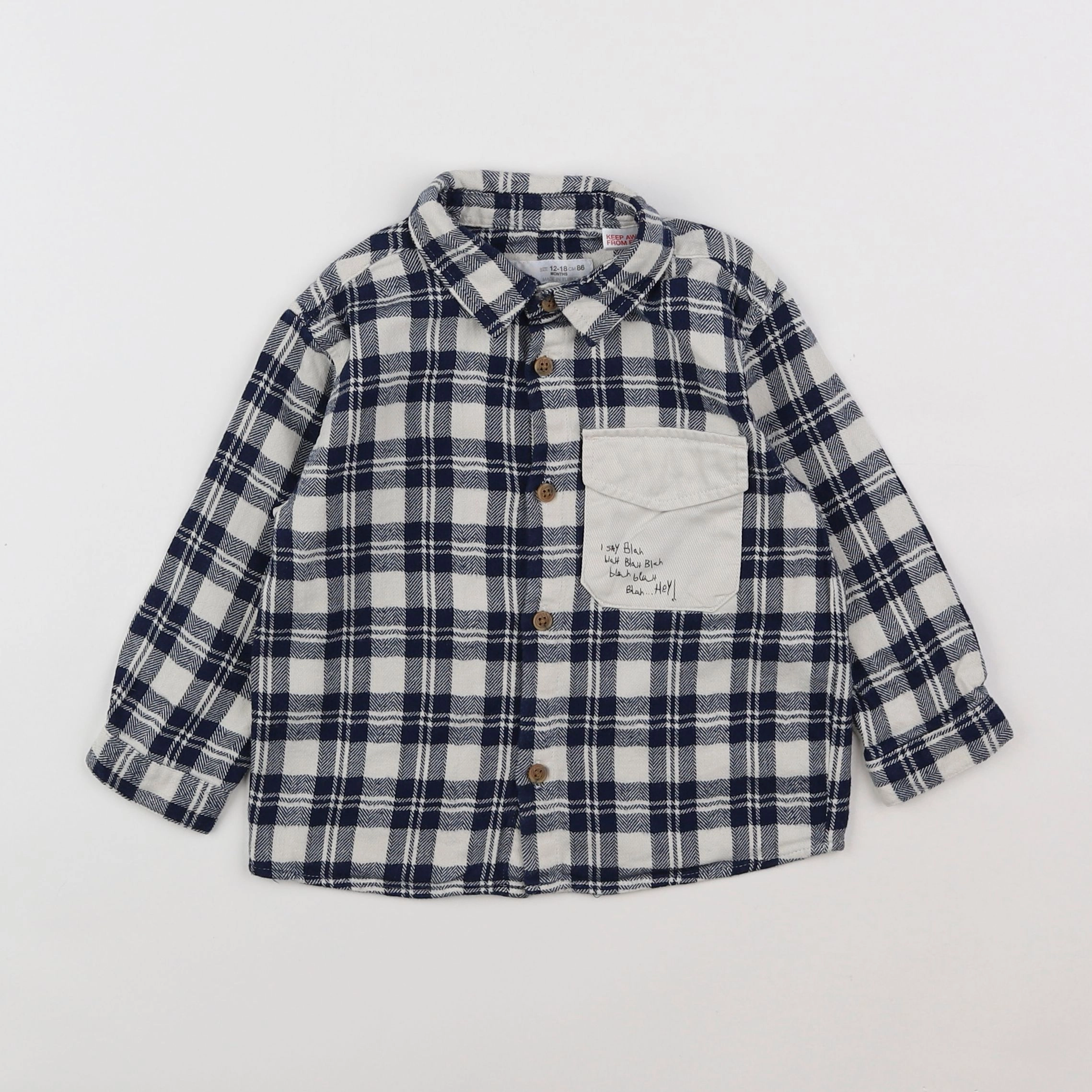 Zara - chemise beige, bleu - 12/18 mois
