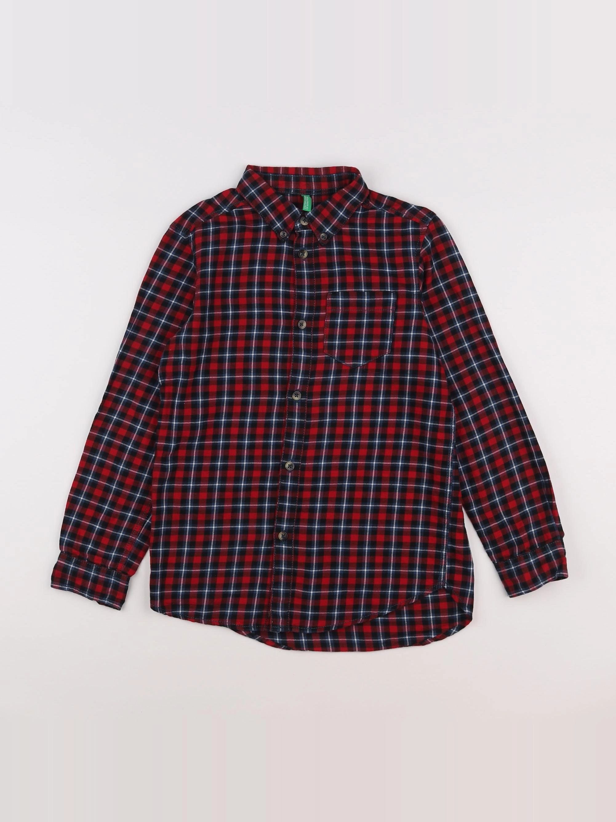 Benetton - chemise bleu, rouge - 7/8 ans