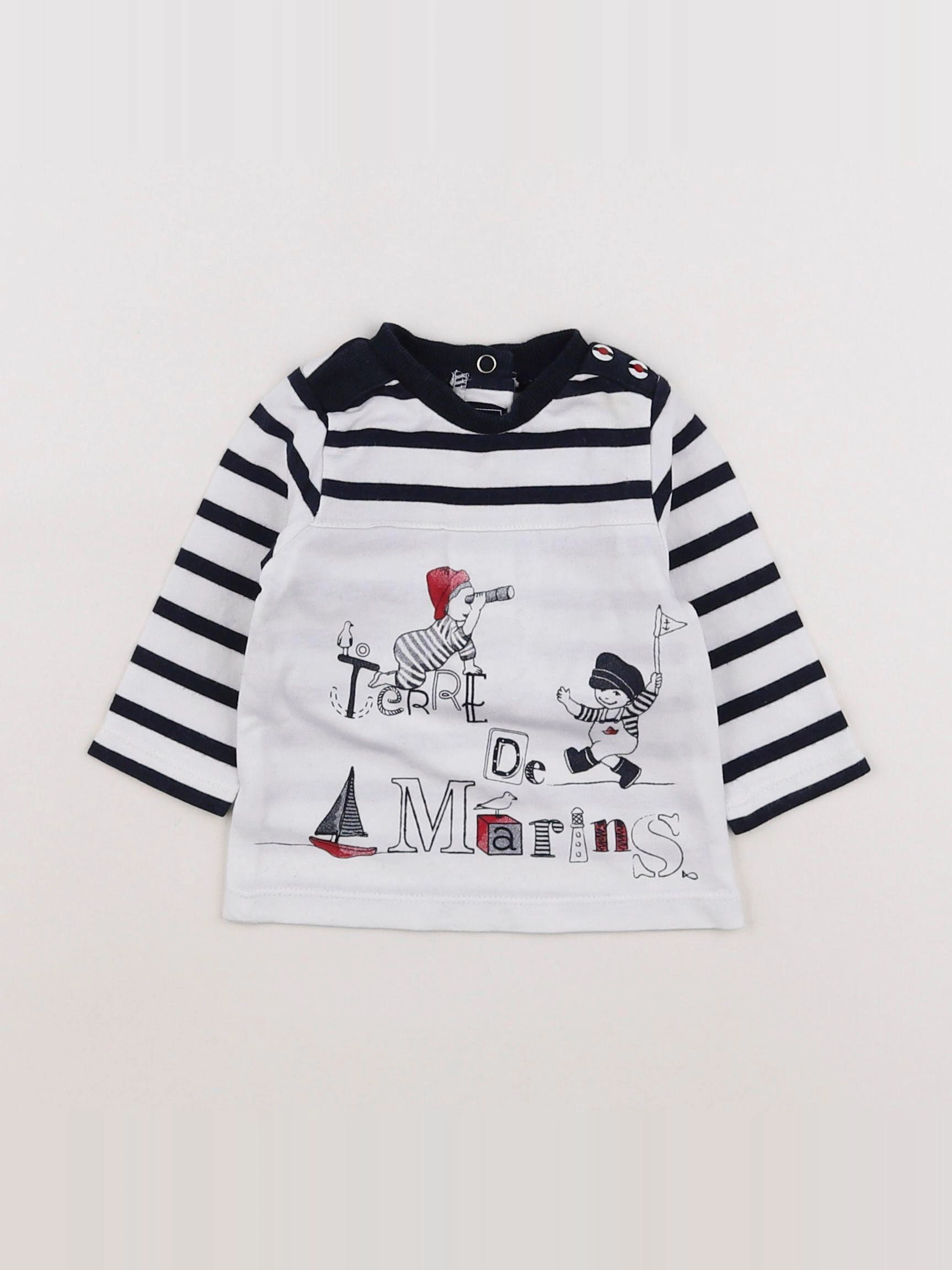 Terre de marins - tee-shirt blanc, bleu - 3 mois