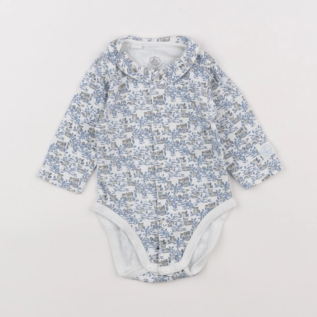 Petit Bateau - body à col blanc, bleu - 3 mois