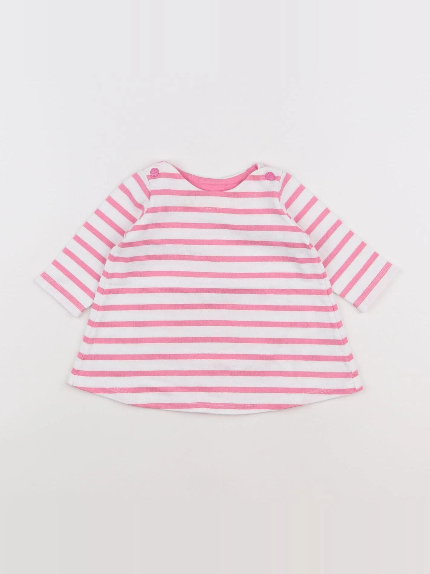 Petit Bateau - robe blanc, rose - 3 mois