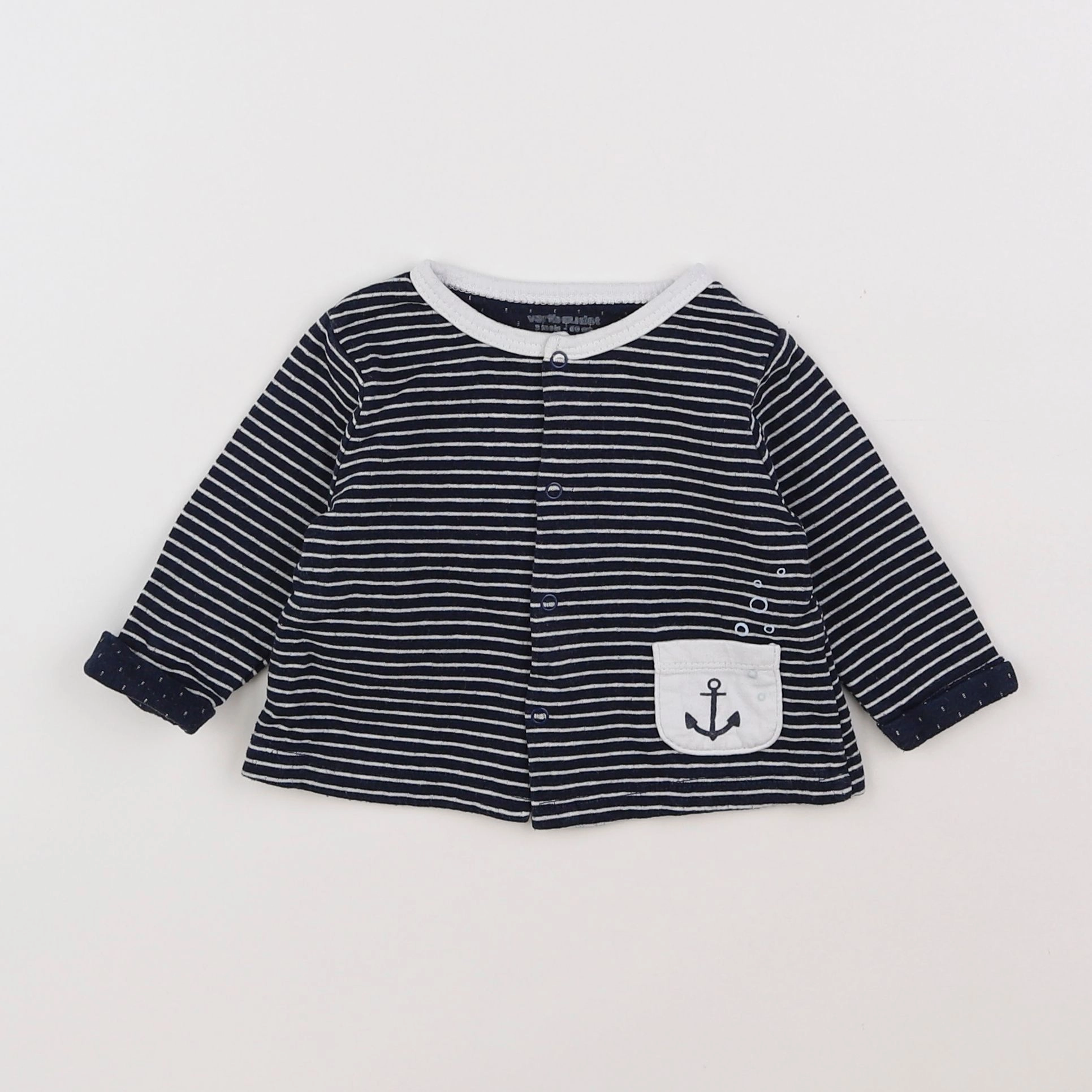 Vertbaudet - tee-shirt bleu, blanc - 3 mois
