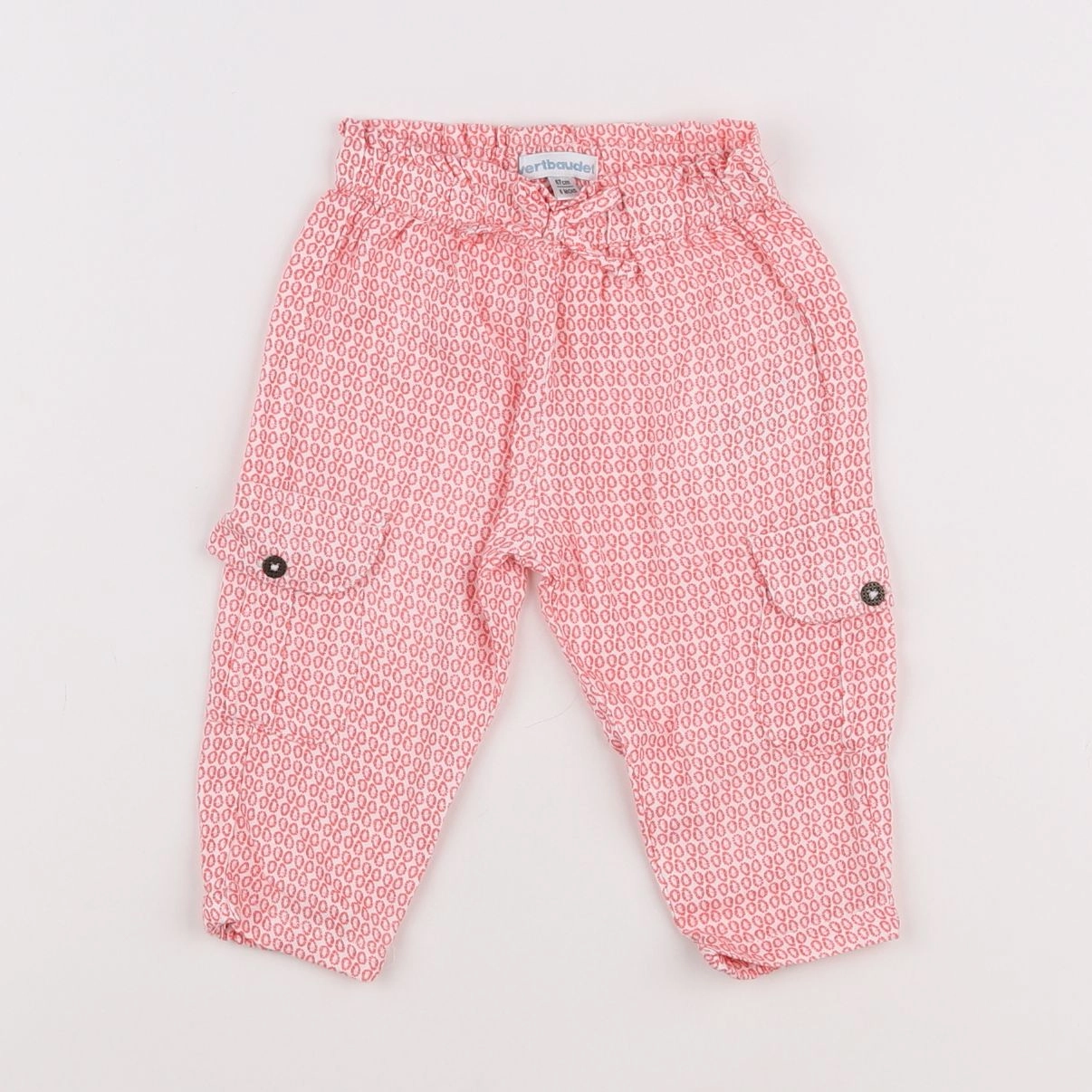 Vertbaudet - pantalon blanc, rose - 6 mois