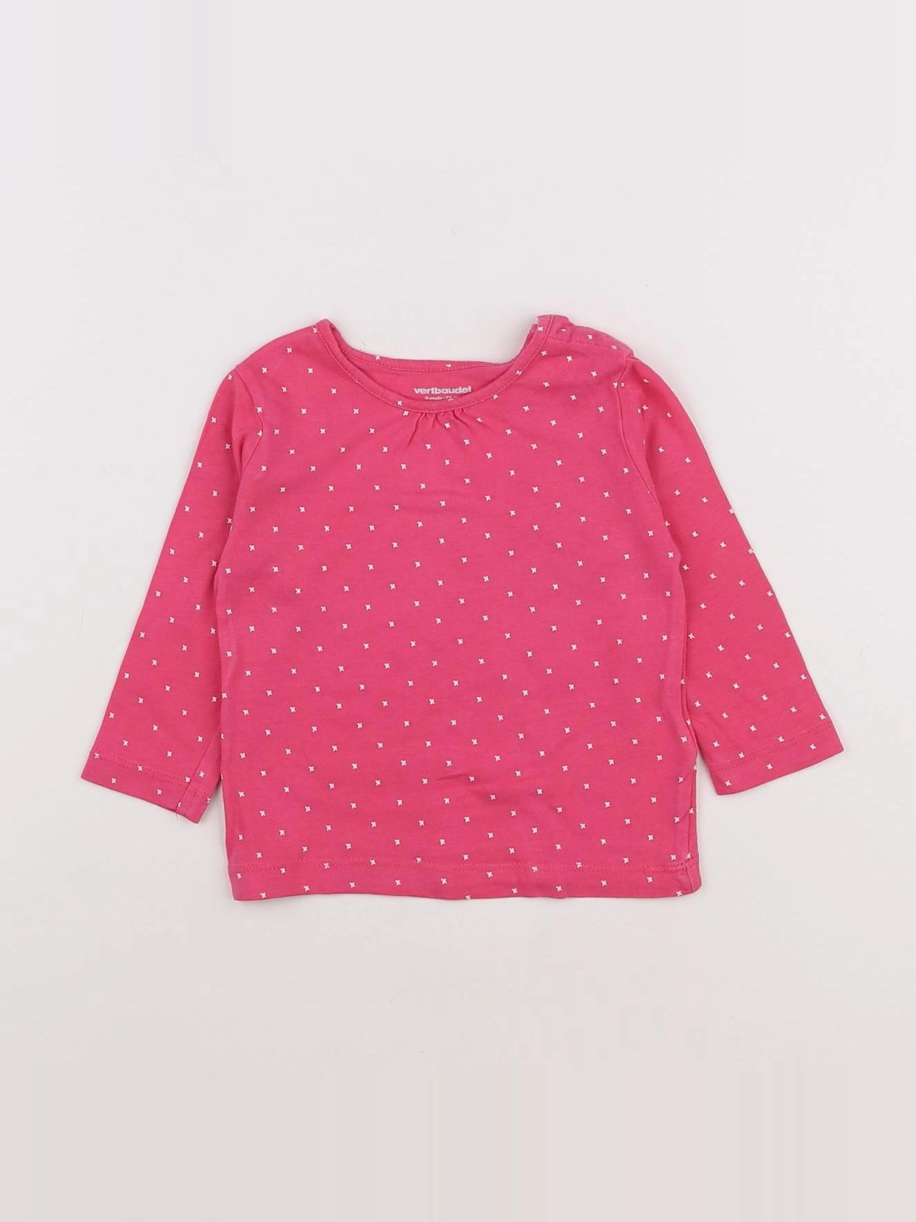 Vertbaudet - tee-shirt rose, blanc - 9 mois