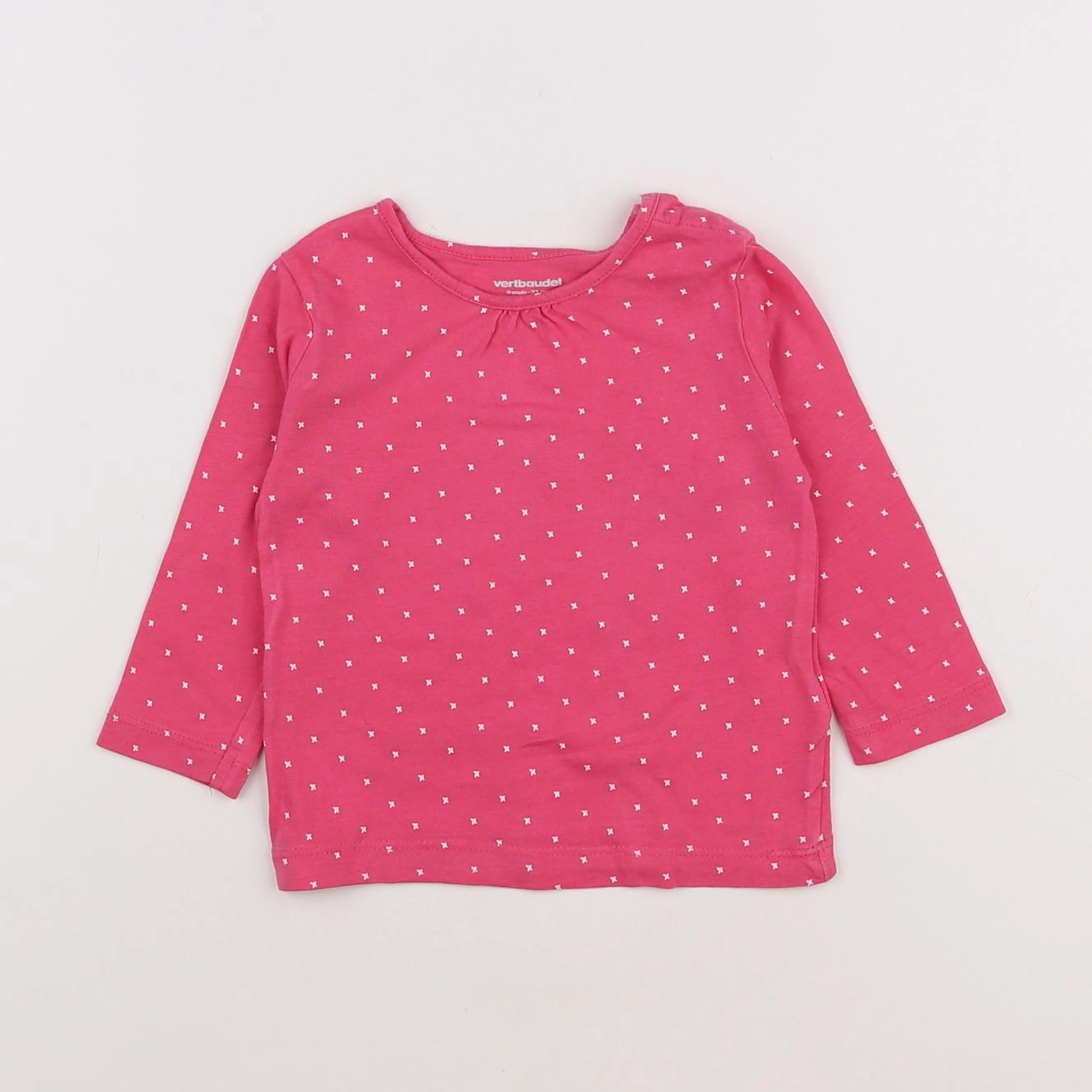 Vertbaudet - tee-shirt rose, blanc - 9 mois
