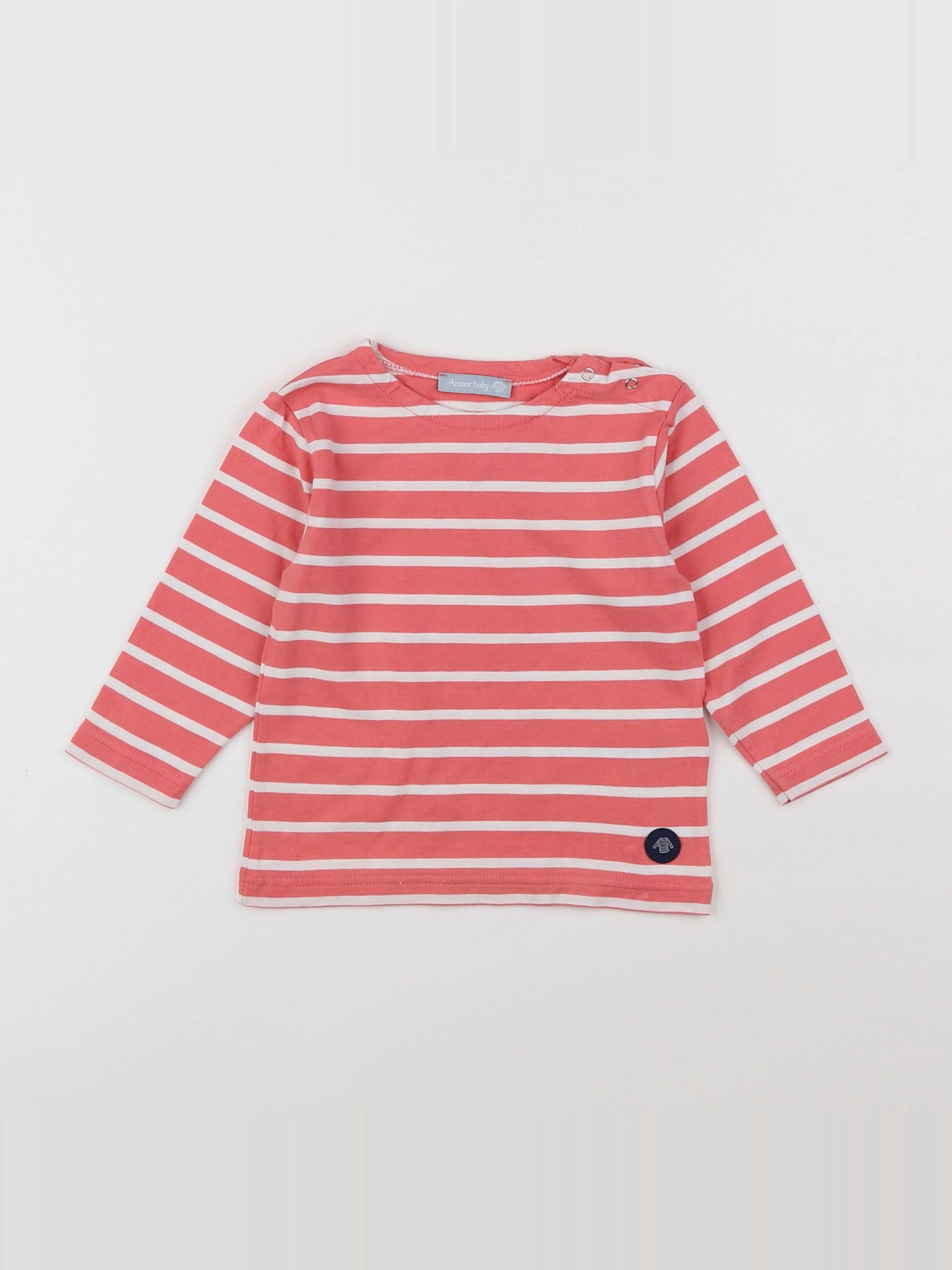 Armor Lux - tee-shirt blanc, rose - 12 mois