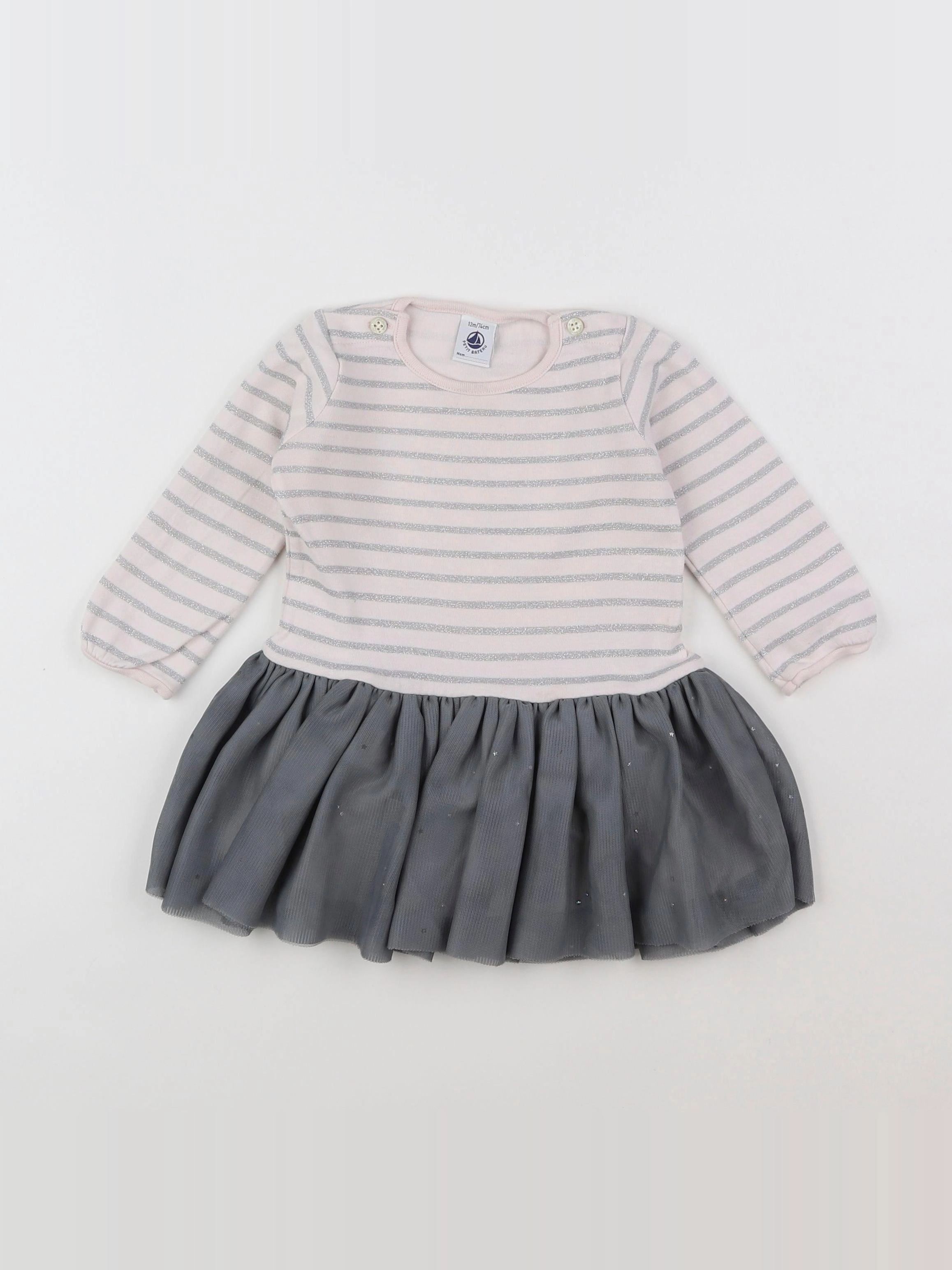 Petit Bateau - robe gris, rose - 12 mois