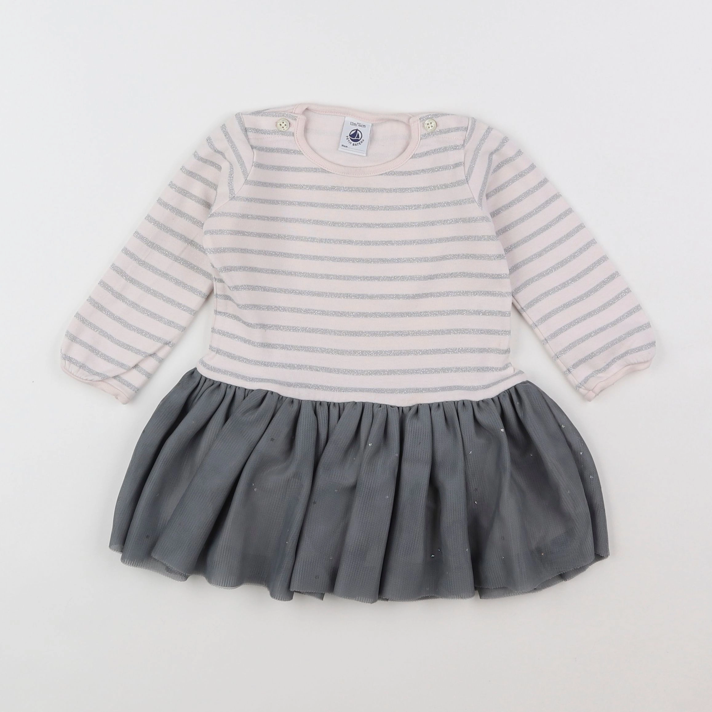 Petit Bateau - robe gris, rose - 12 mois