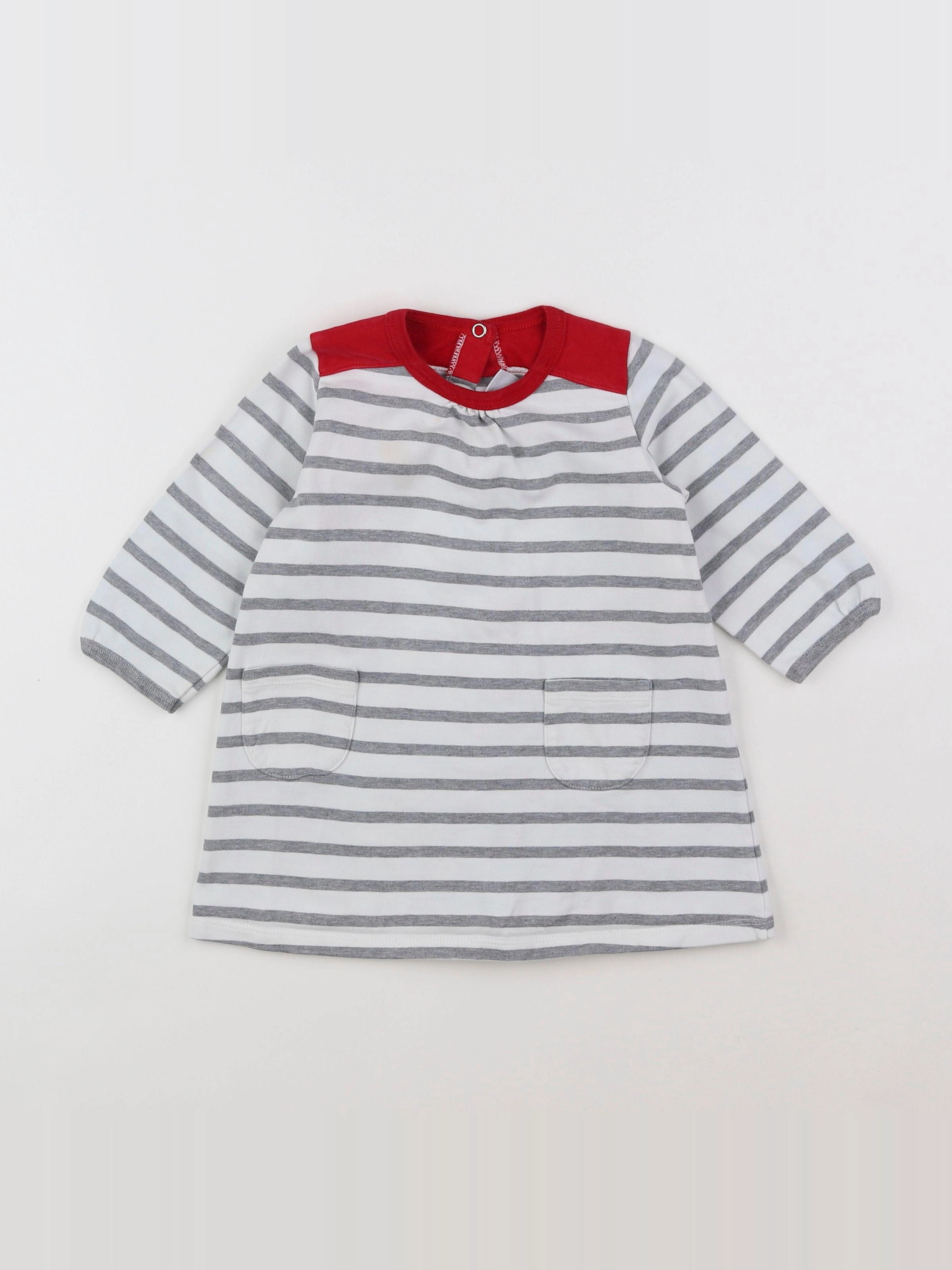 Petit Bateau - robe gris, blanc - 12 mois