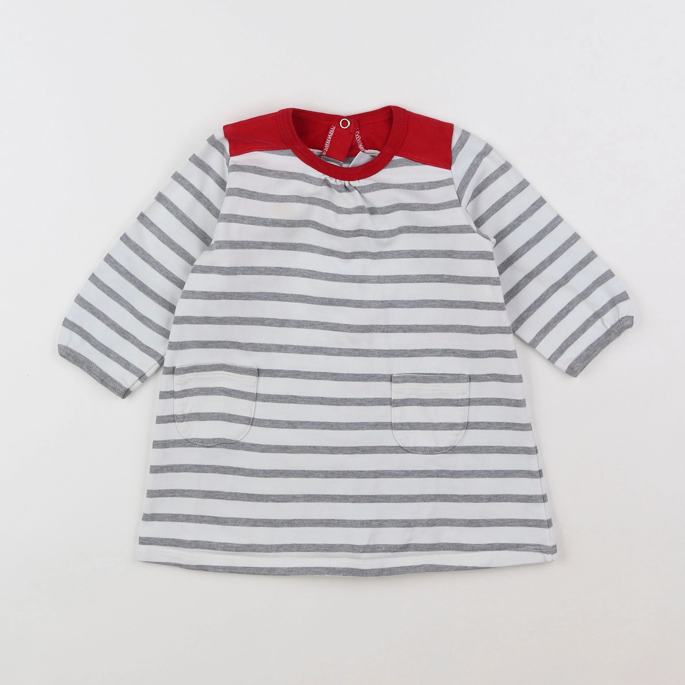 Petit Bateau - robe gris, blanc - 12 mois