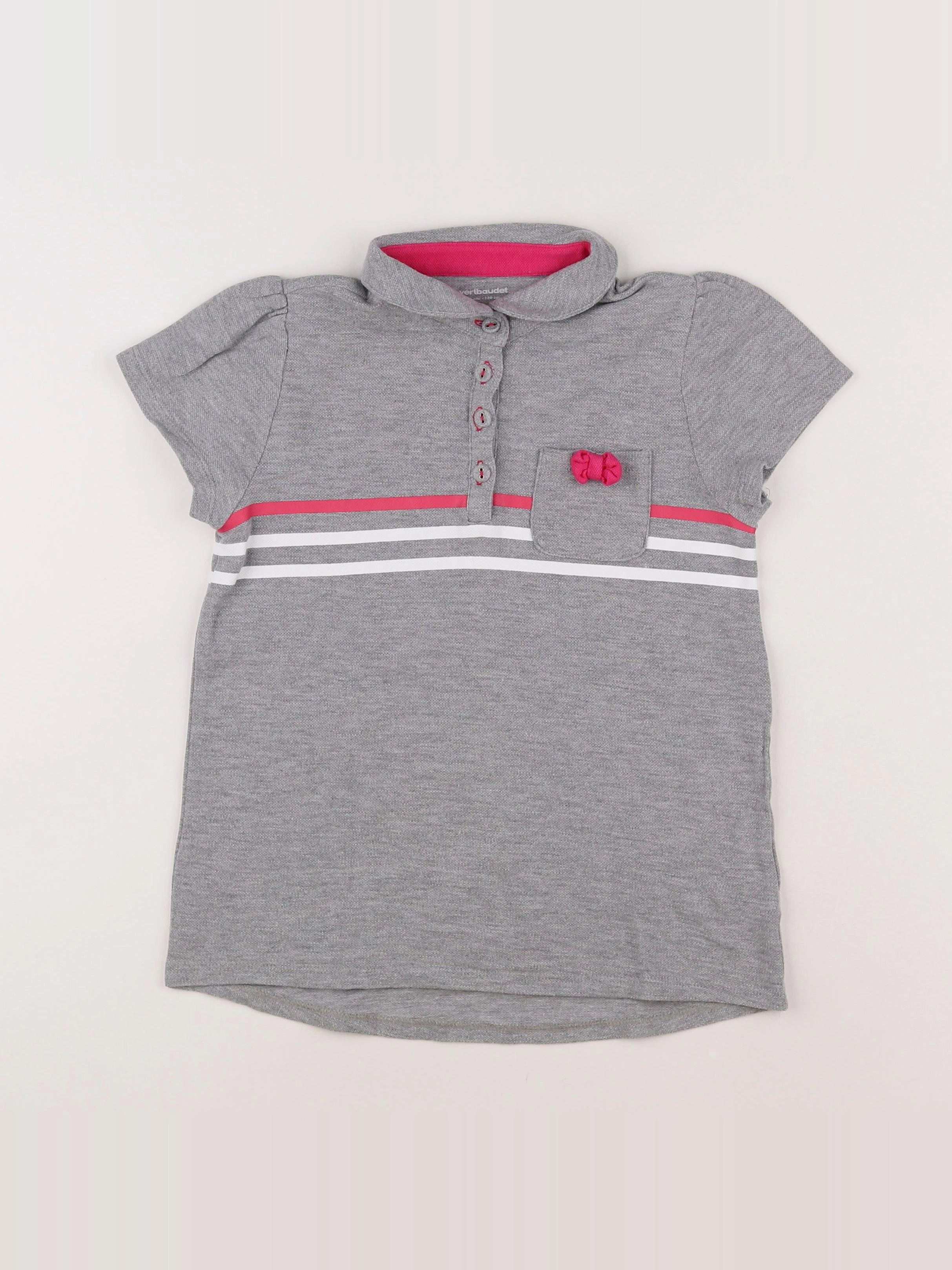 Vertbaudet - polo gris, rose - 10 ans