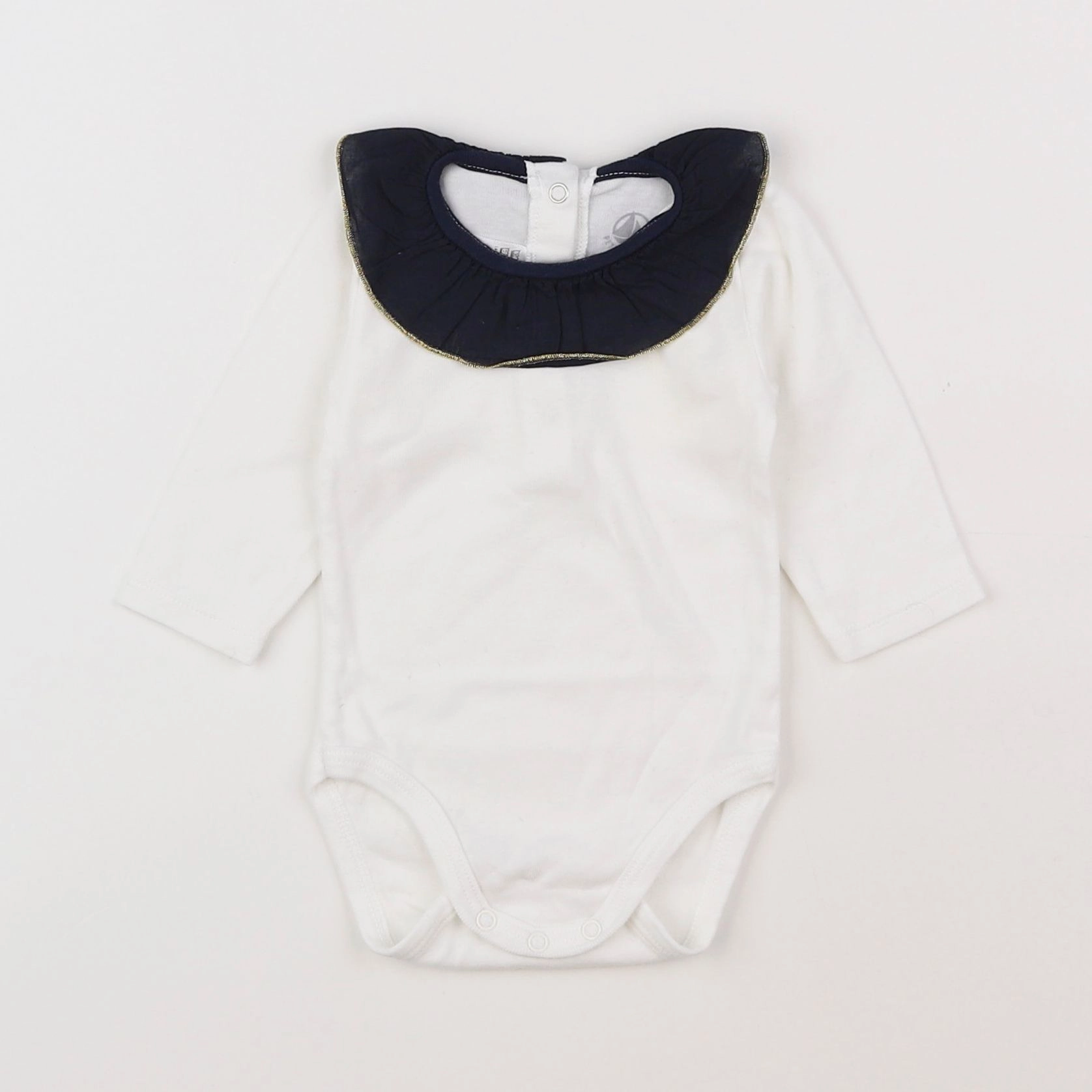 Petit Bateau - body à col blanc, bleu - 3 mois