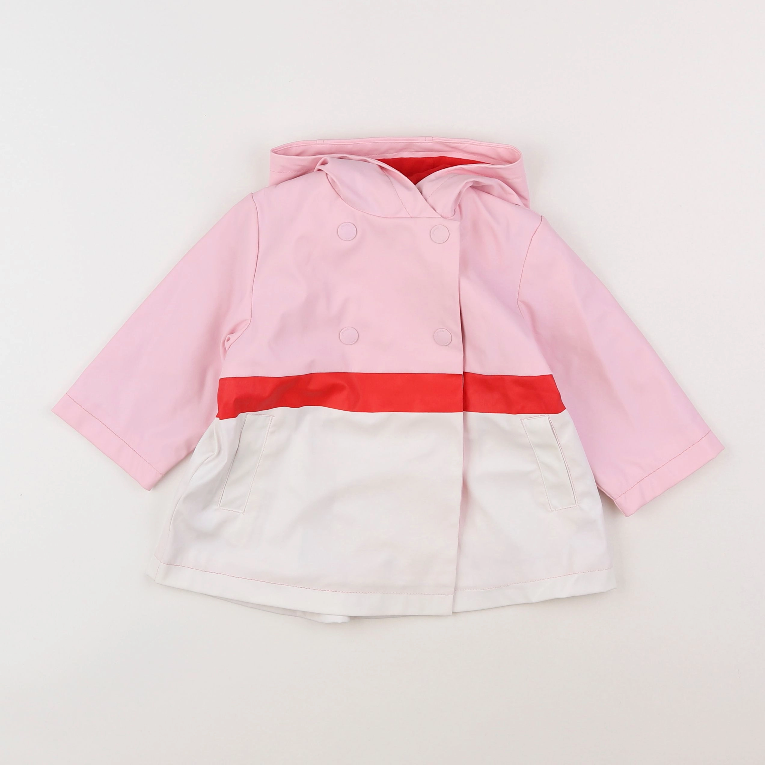 Jacadi - imperméable rose, blanc - 12 mois