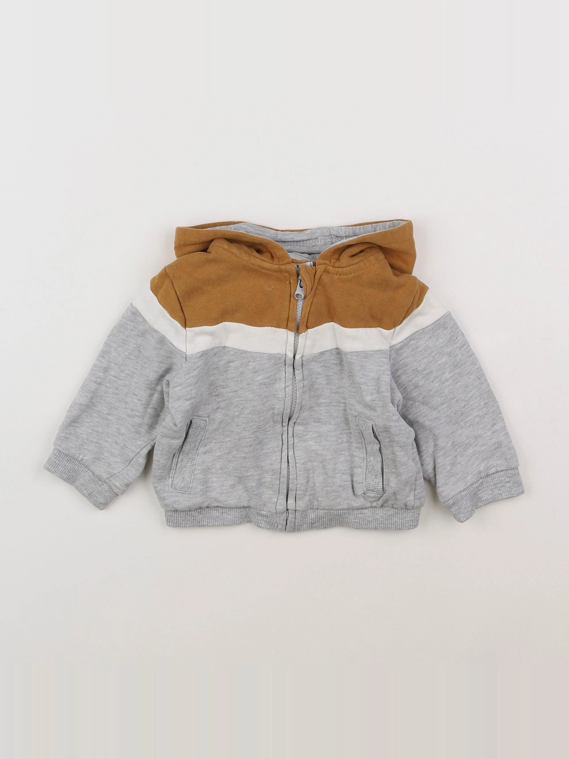 Vertbaudet - sweat gris, marron - 6 mois
