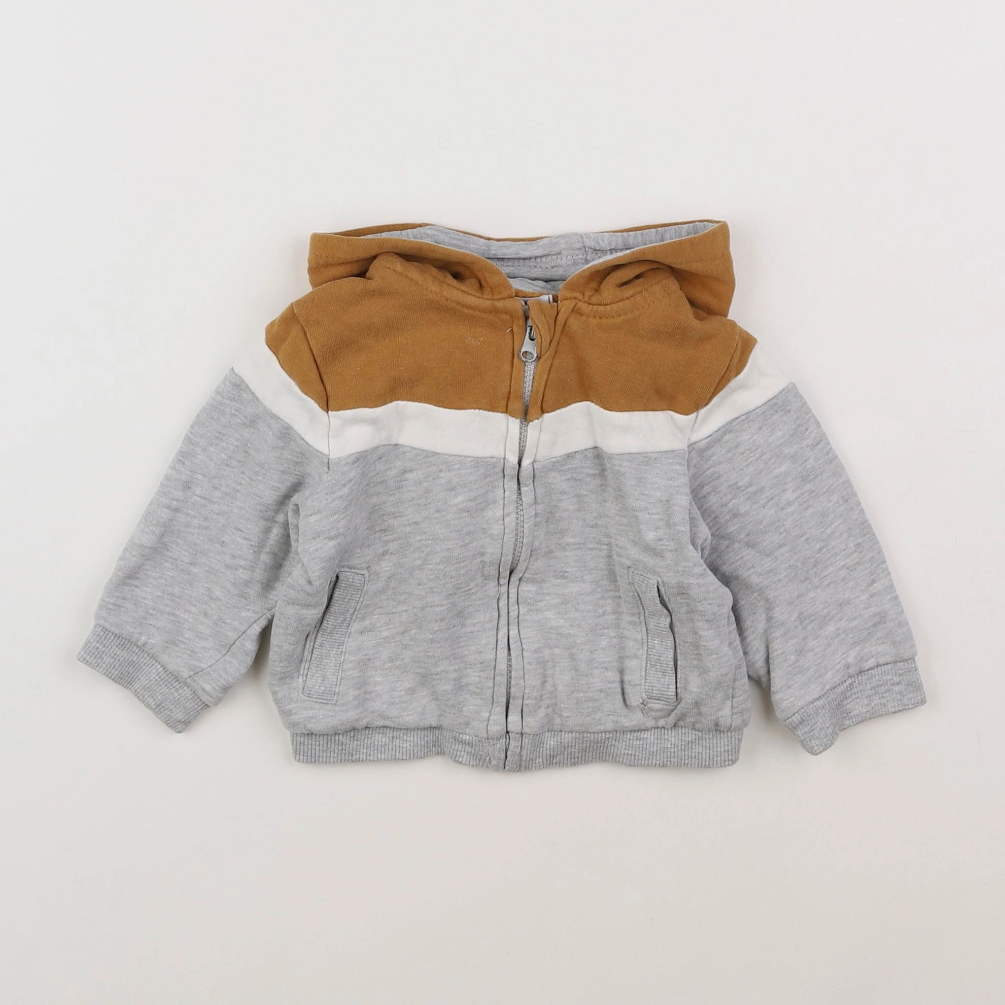 Vertbaudet - sweat gris, marron - 6 mois
