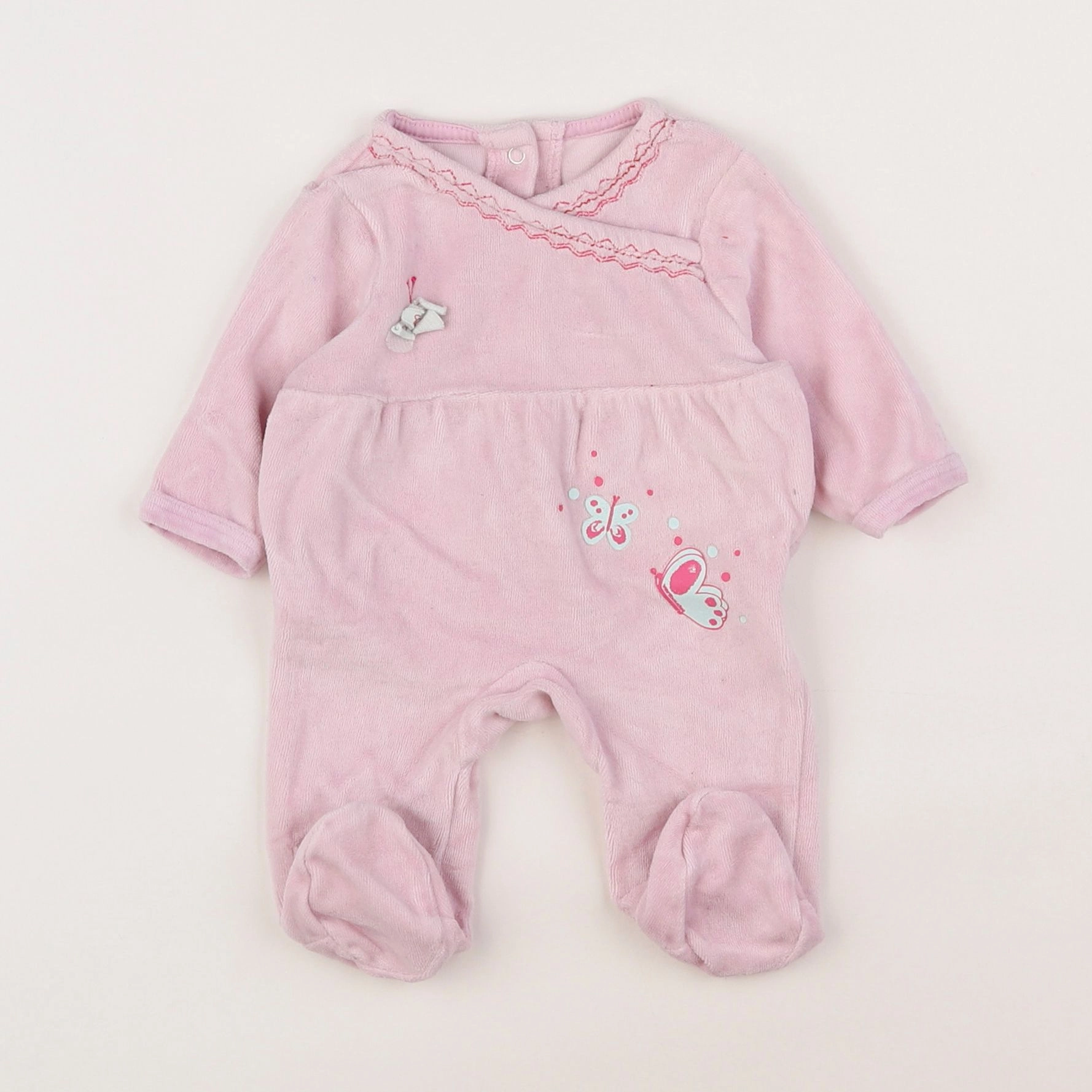 Vertbaudet - pyjama velours rose - 0 mois