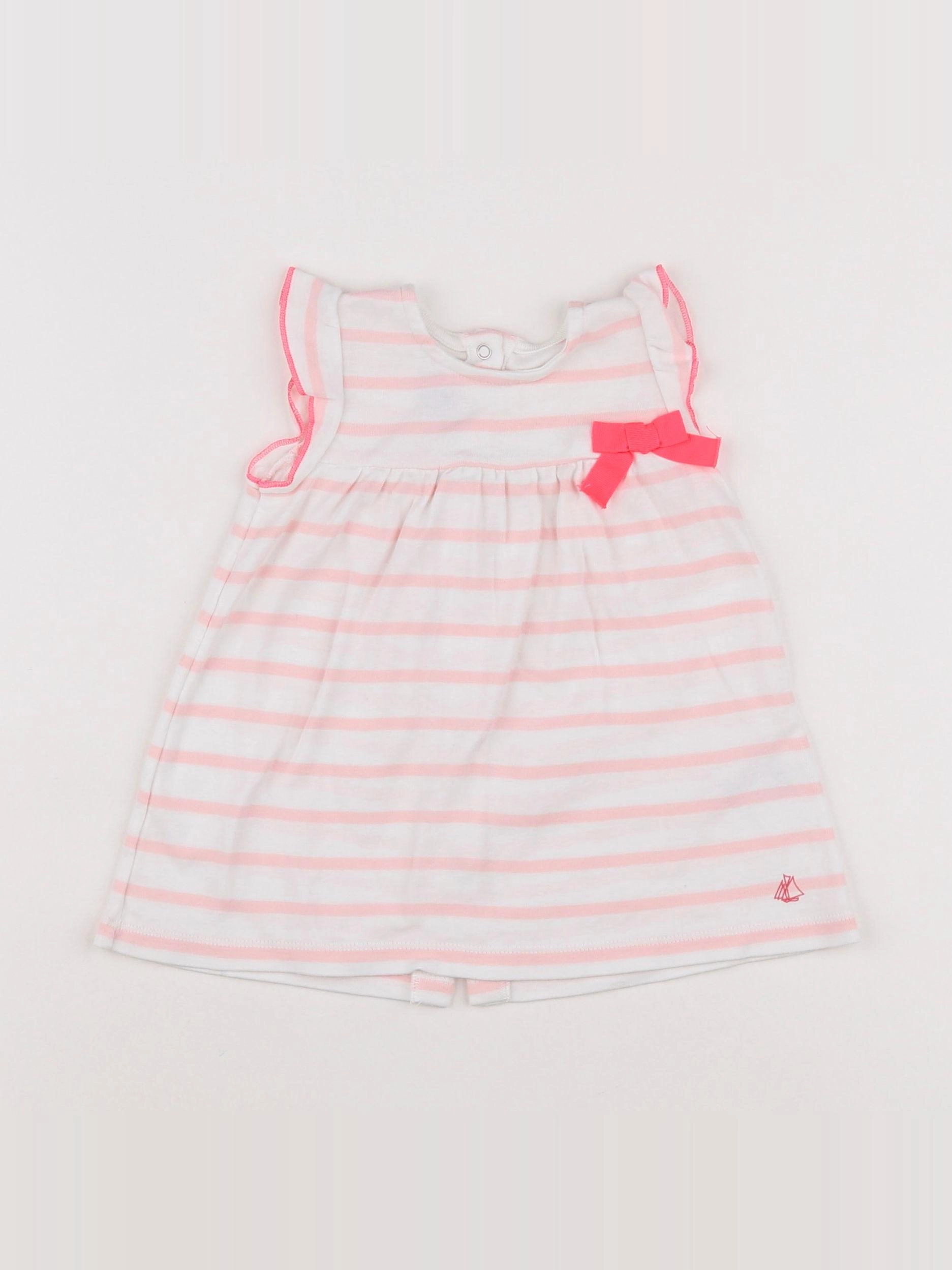 Petit Bateau - robe blanc, rose - 3 mois