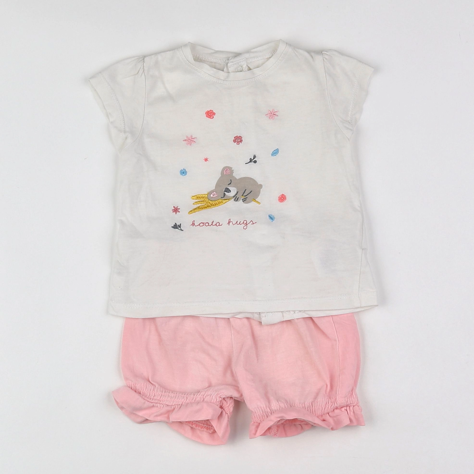 Vertbaudet - pyjama coton blanc, rose - 12 mois