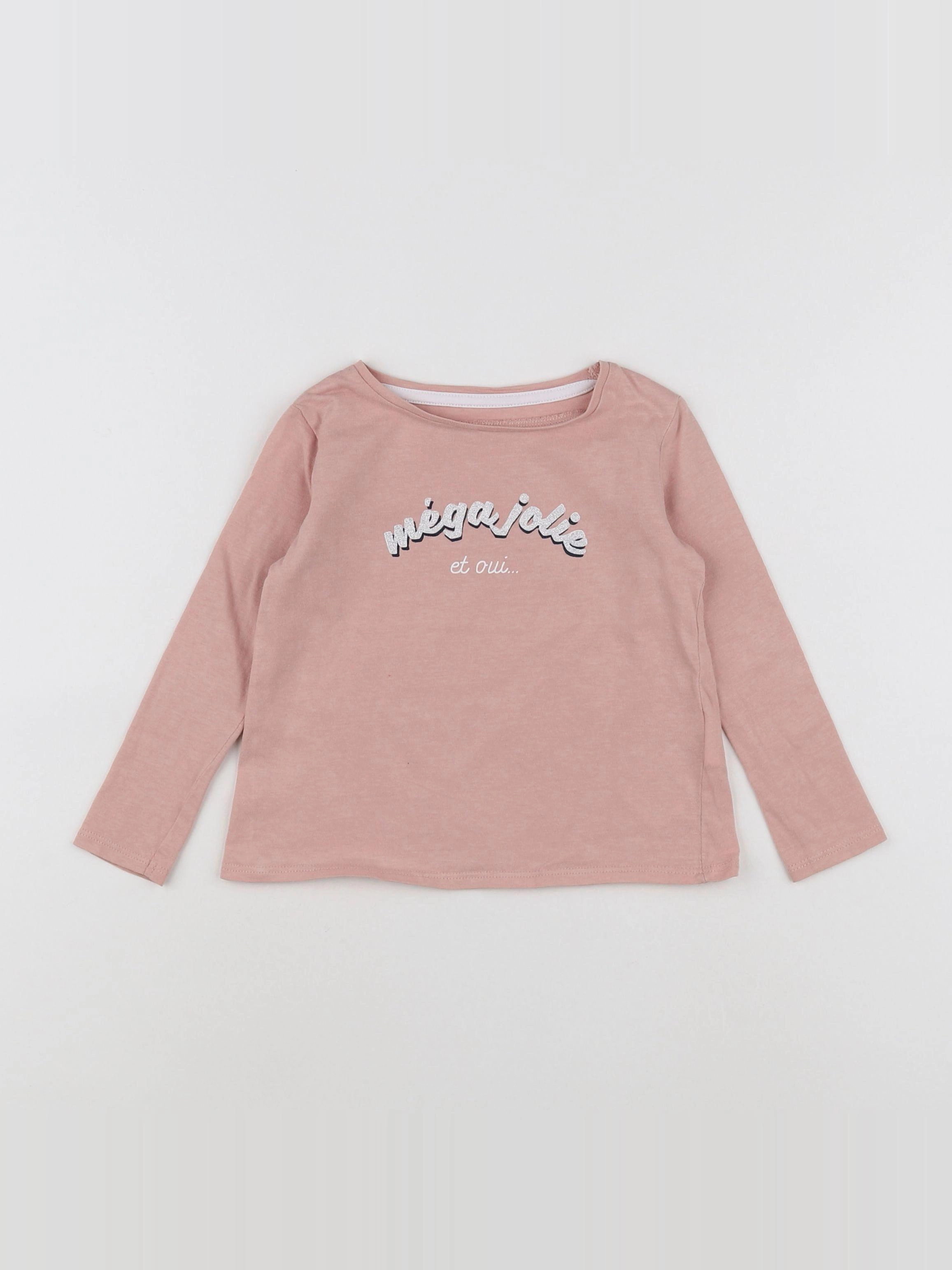 Vertbaudet - tee-shirt argent, rose - 2 ans