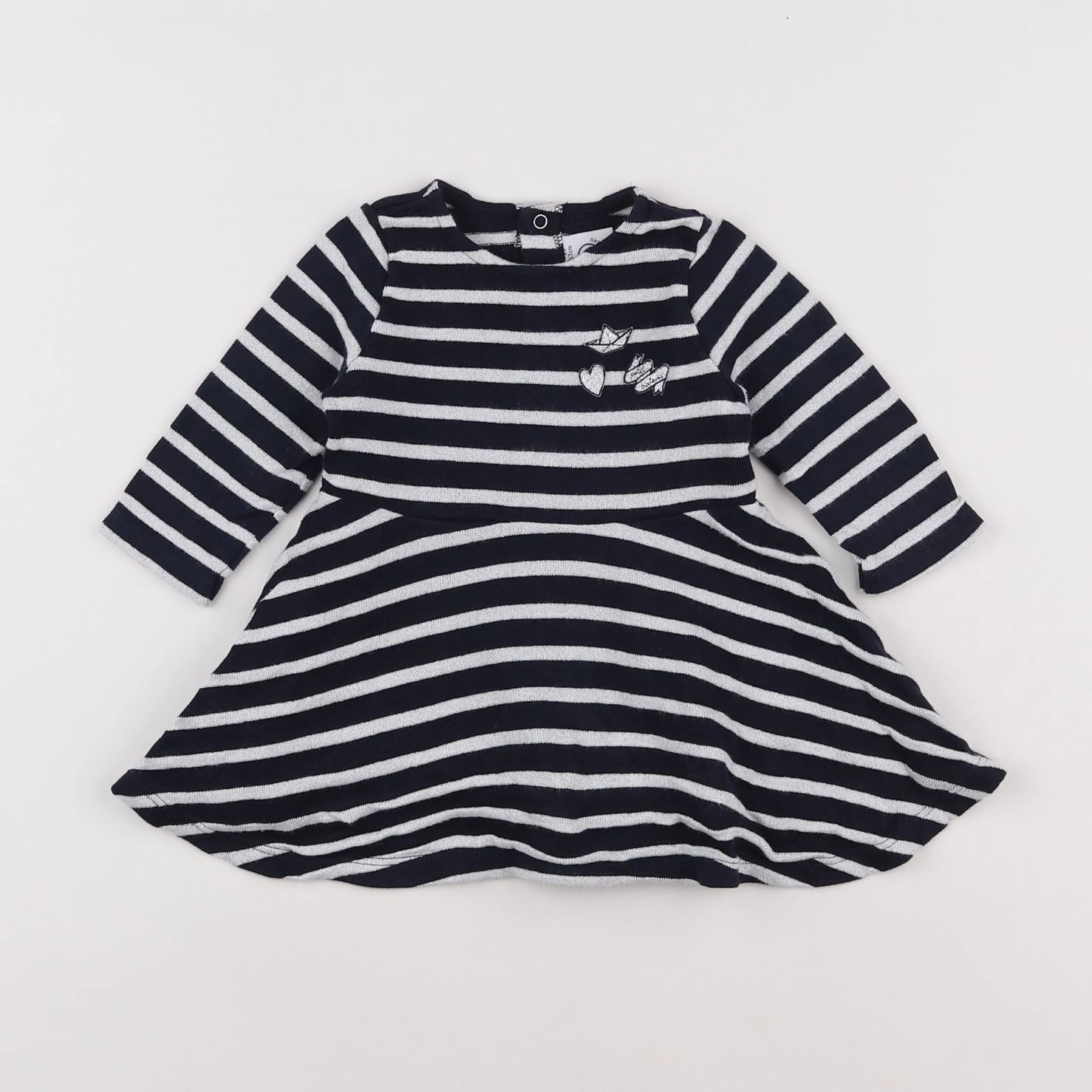 Petit Bateau - robe argent, bleu - 6 mois