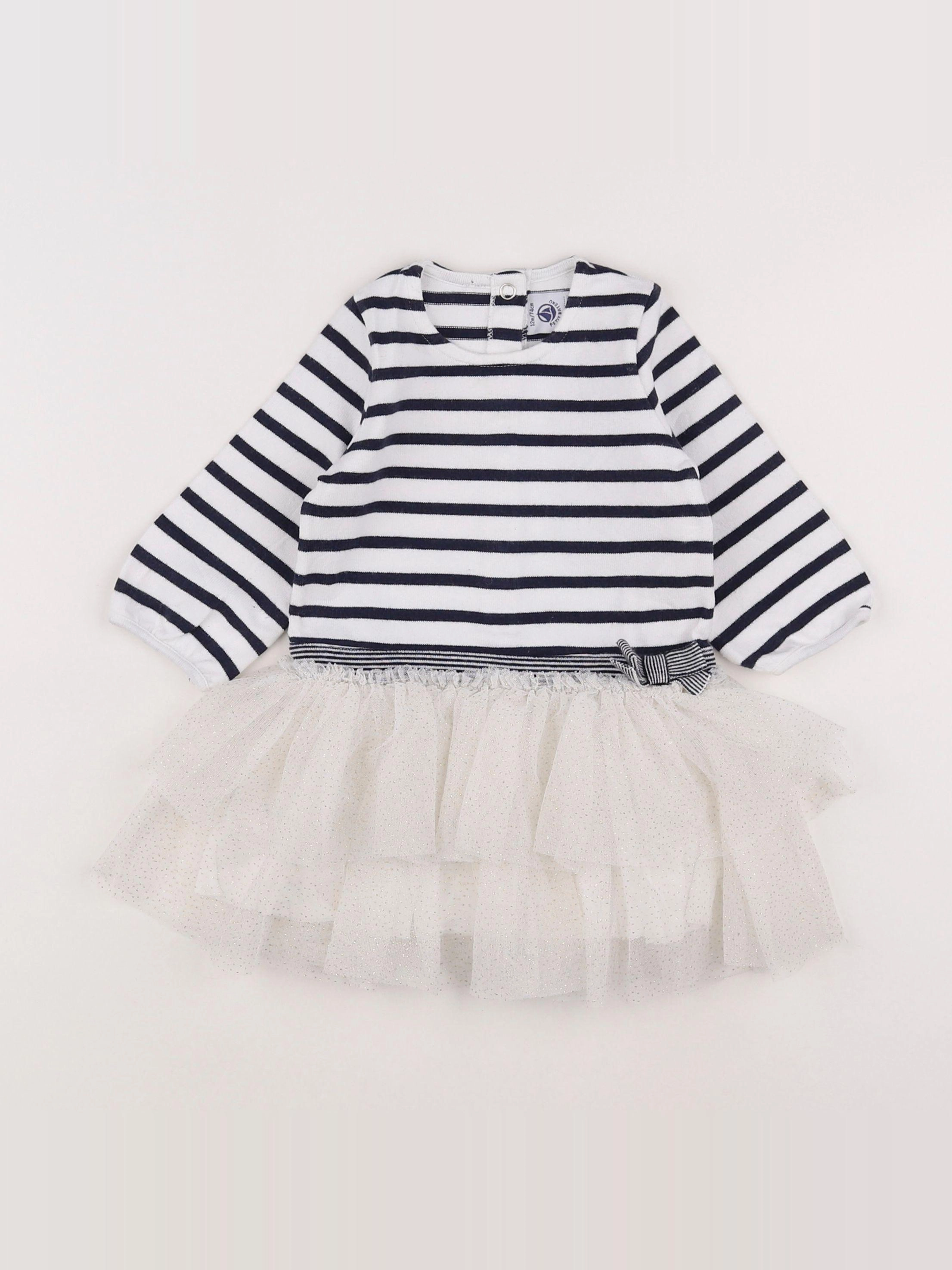 Petit Bateau - robe blanc, bleu - 12 mois