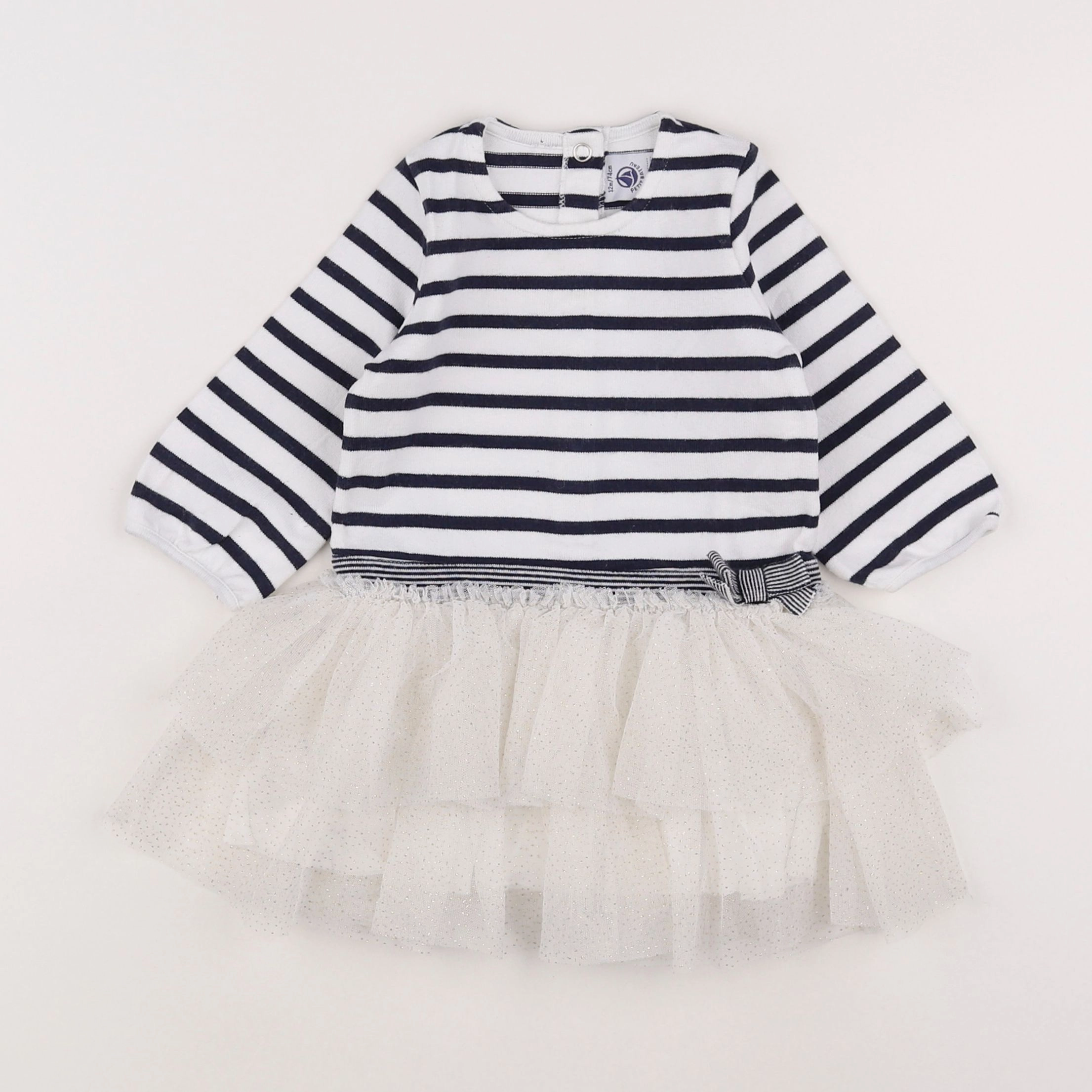 Petit Bateau - robe blanc, bleu - 12 mois