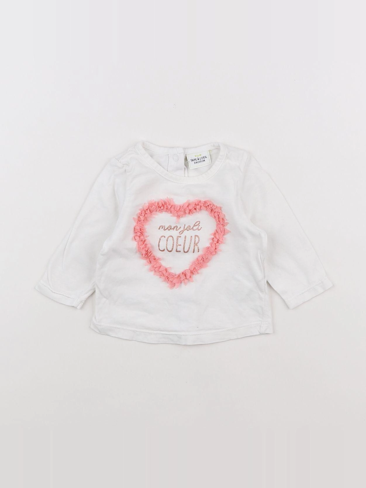 Tape à l'oeil - tee-shirt blanc, rose - 3 mois