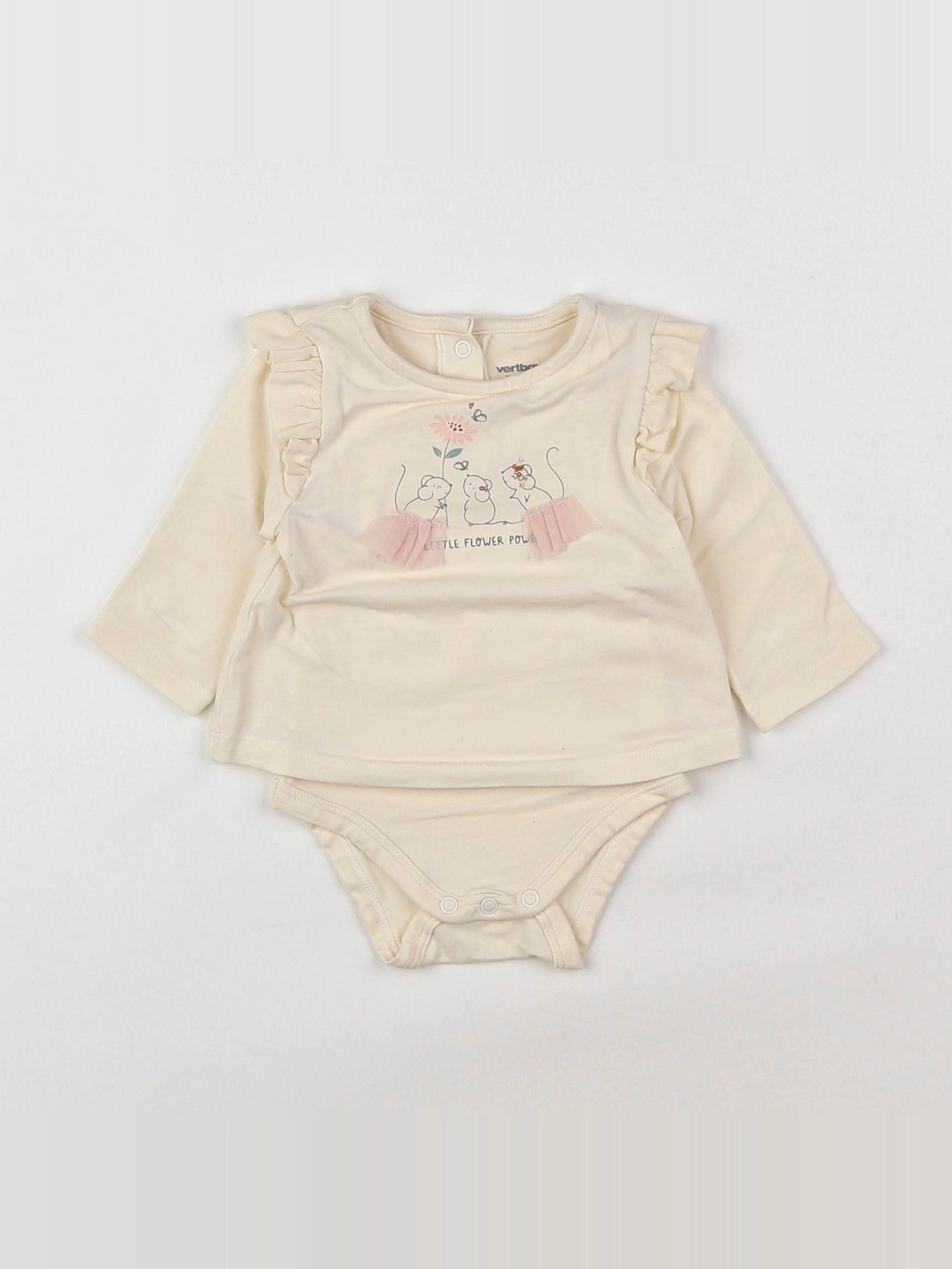 Vertbaudet - body tee-shirt beige - 1 mois