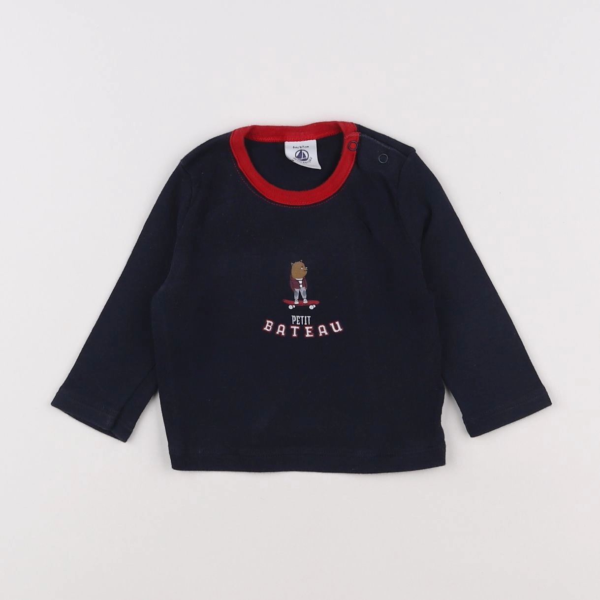 Petit Bateau - tee-shirt bleu, rouge - 6 mois