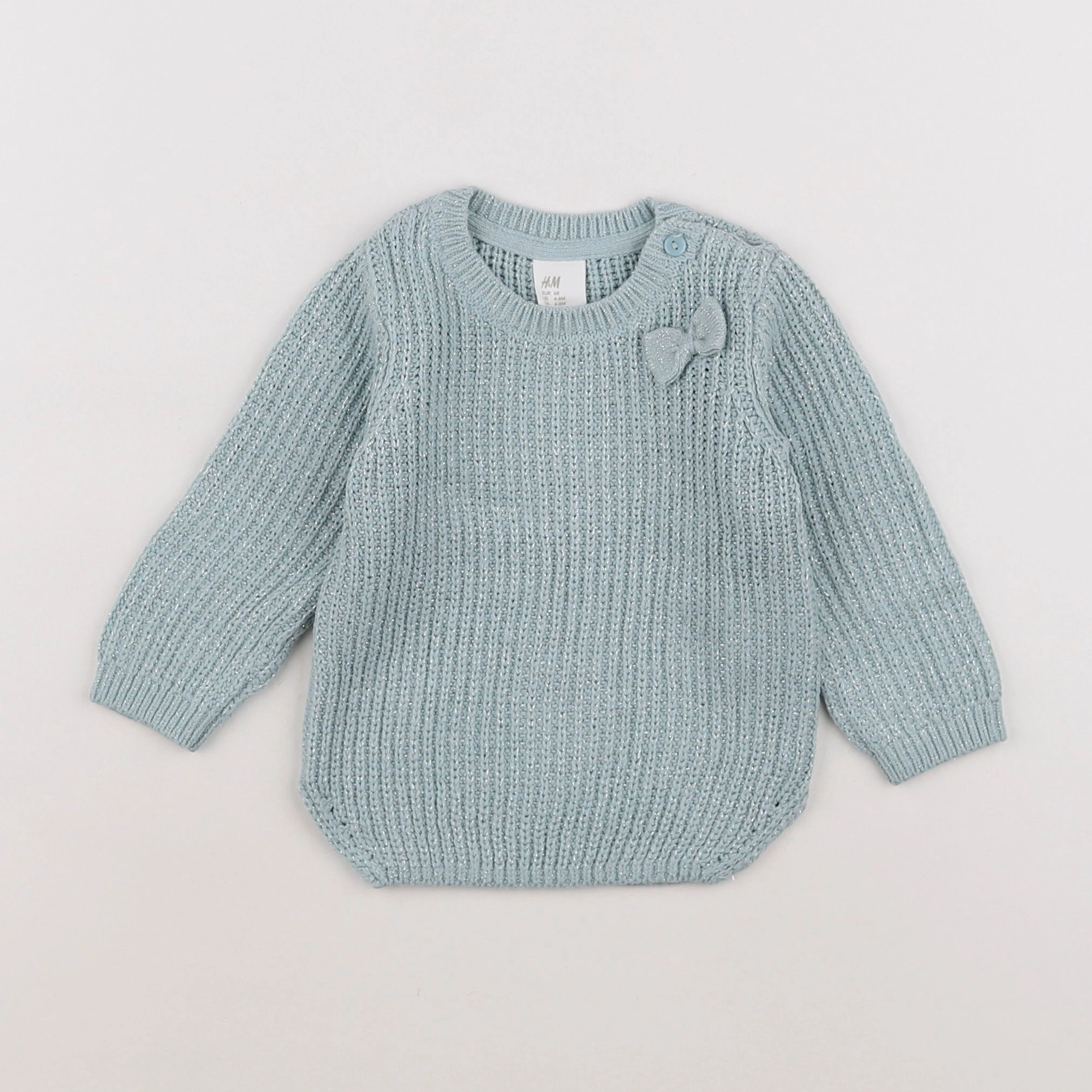 H&M - pull argent, vert - 3/6 mois