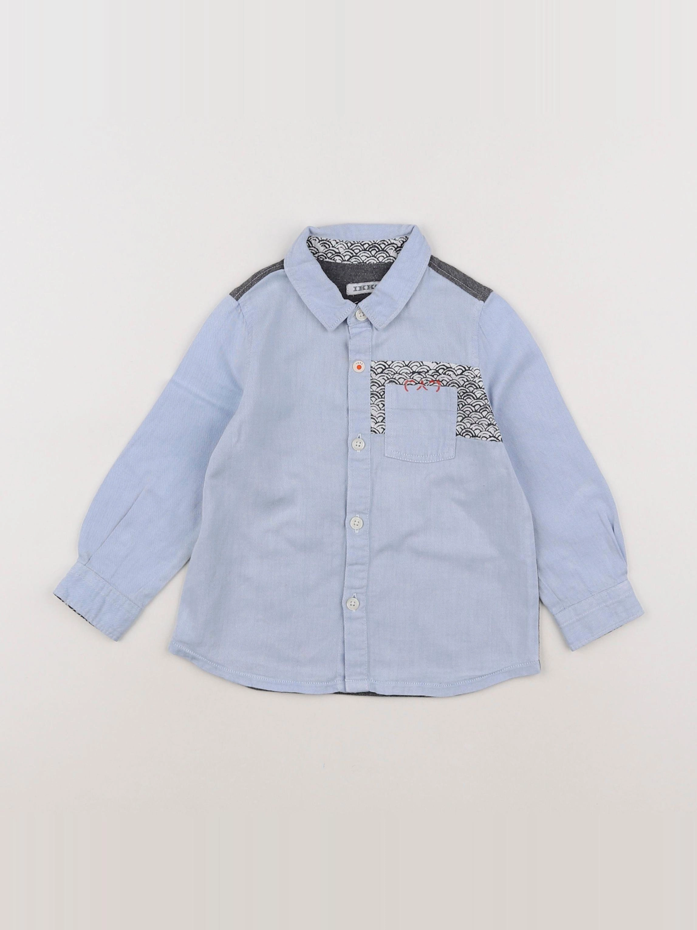 IKKS - chemise imprimé au dos bleu, gris - 18 mois