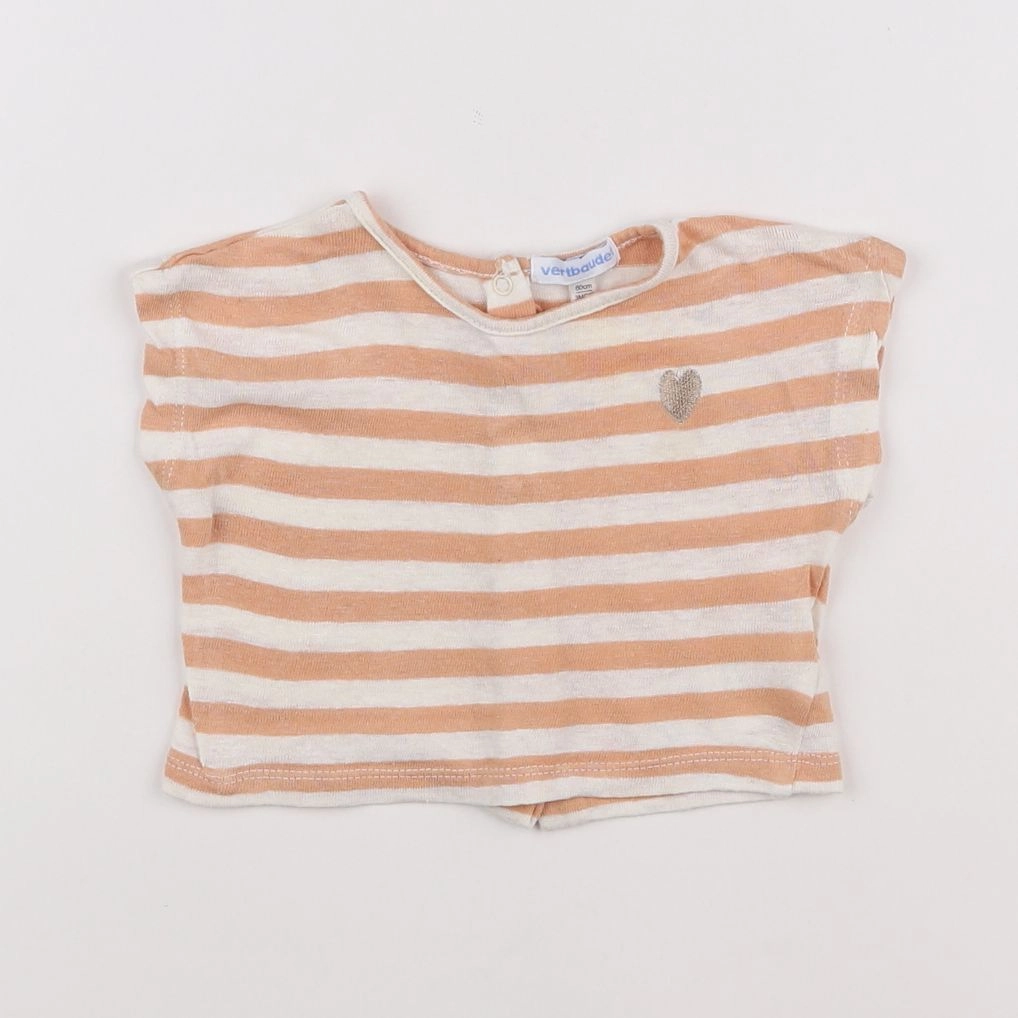 Vertbaudet - tee-shirt blanc, orange - 3 mois