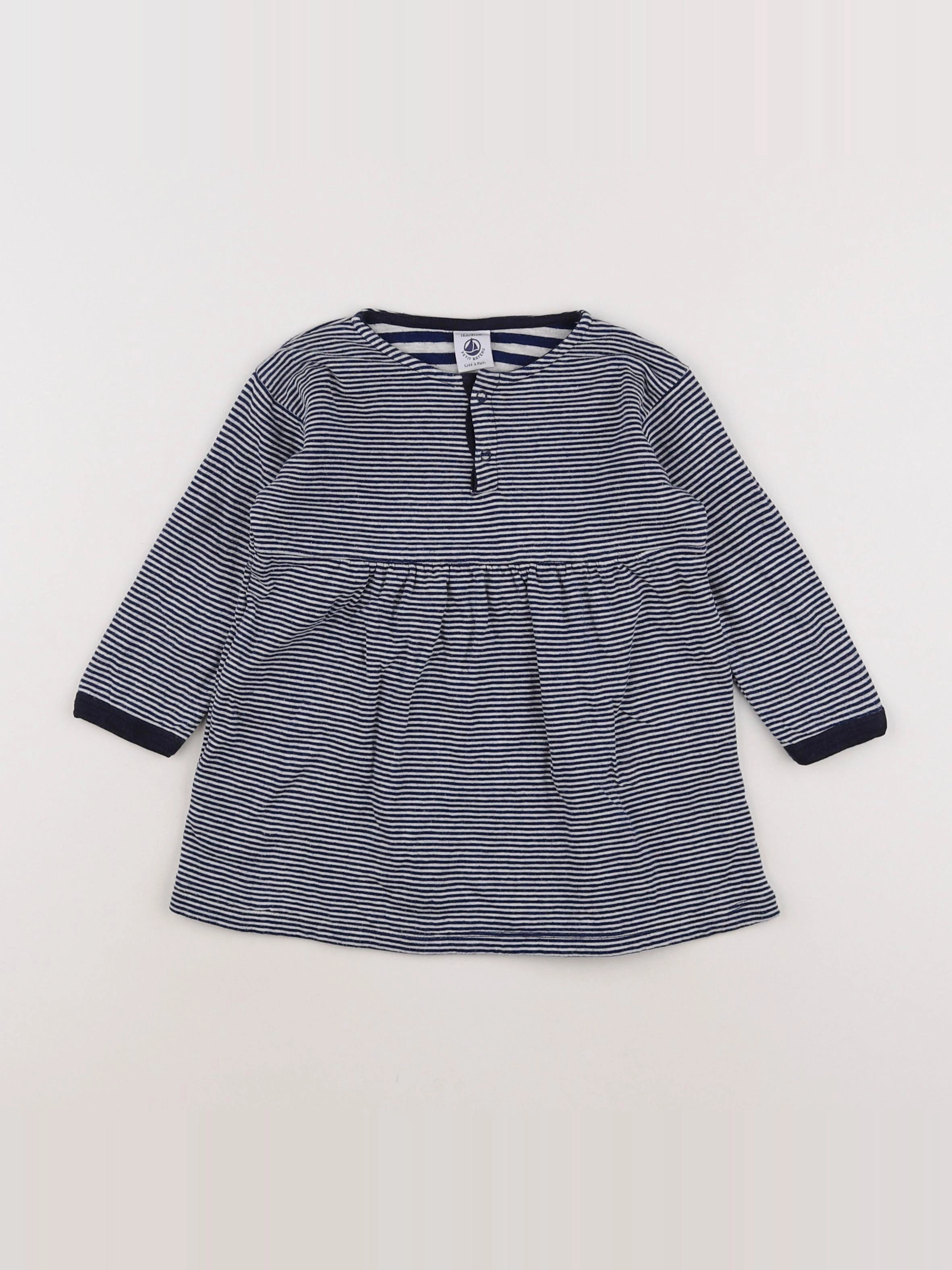 Petit Bateau - robe blanc, bleu - 18 mois