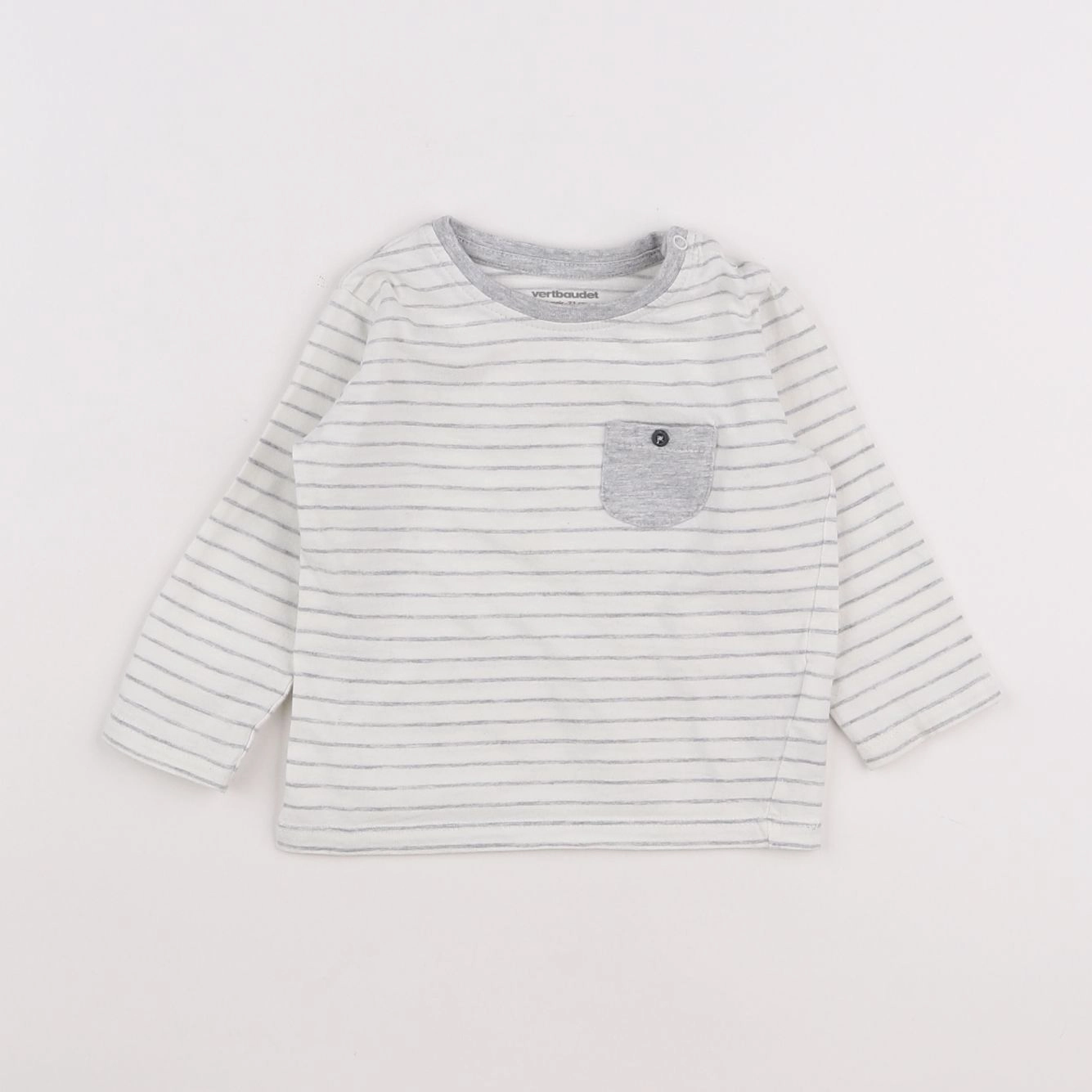 Vertbaudet - tee-shirt blanc, gris - 9 mois