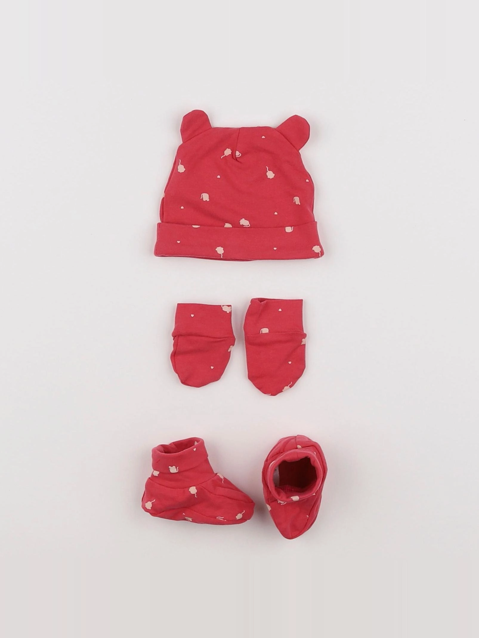 Vertbaudet - ensemble bonnet/moufles/tour de cou rose - 0 mois