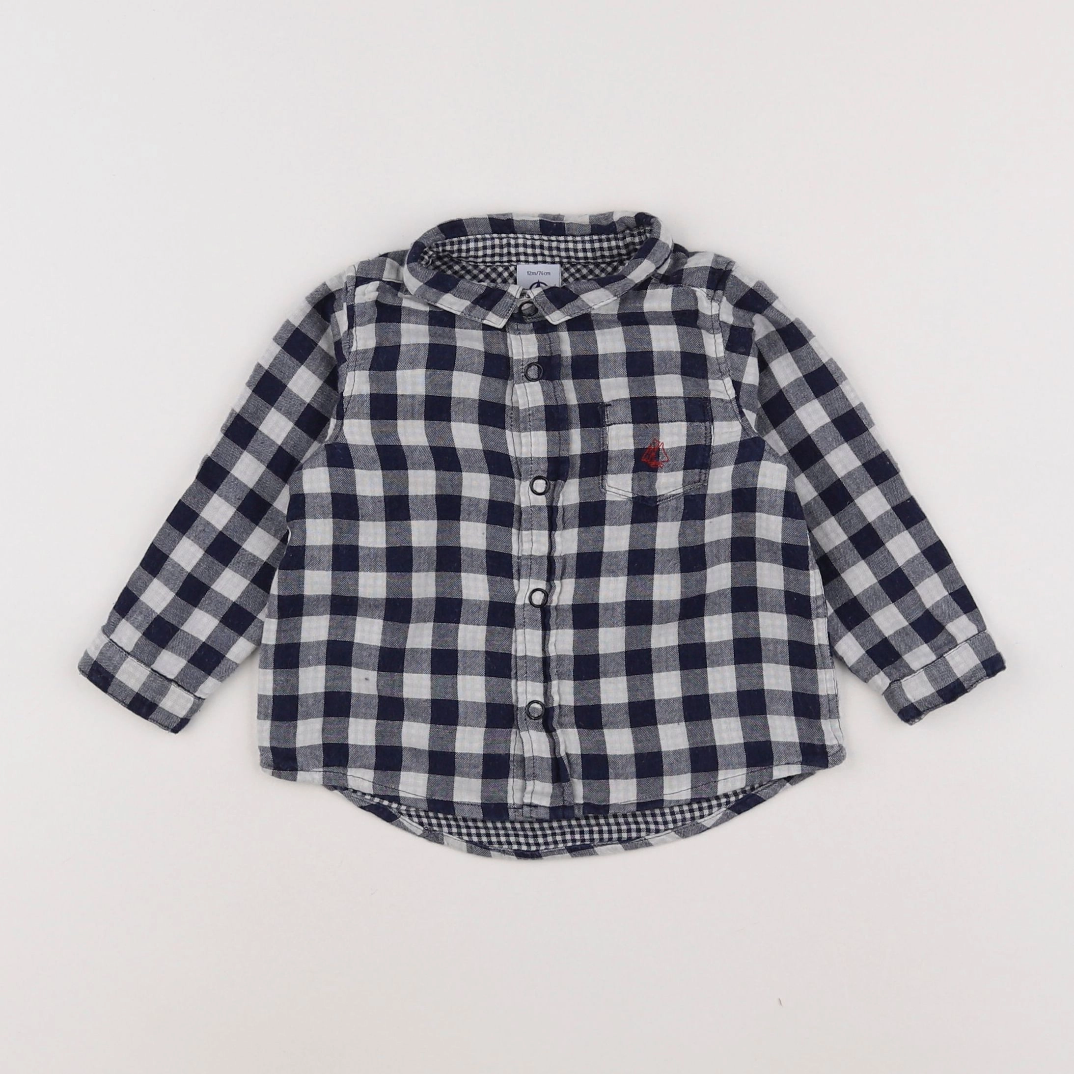 Petit Bateau - chemise blanc, bleu - 12 mois