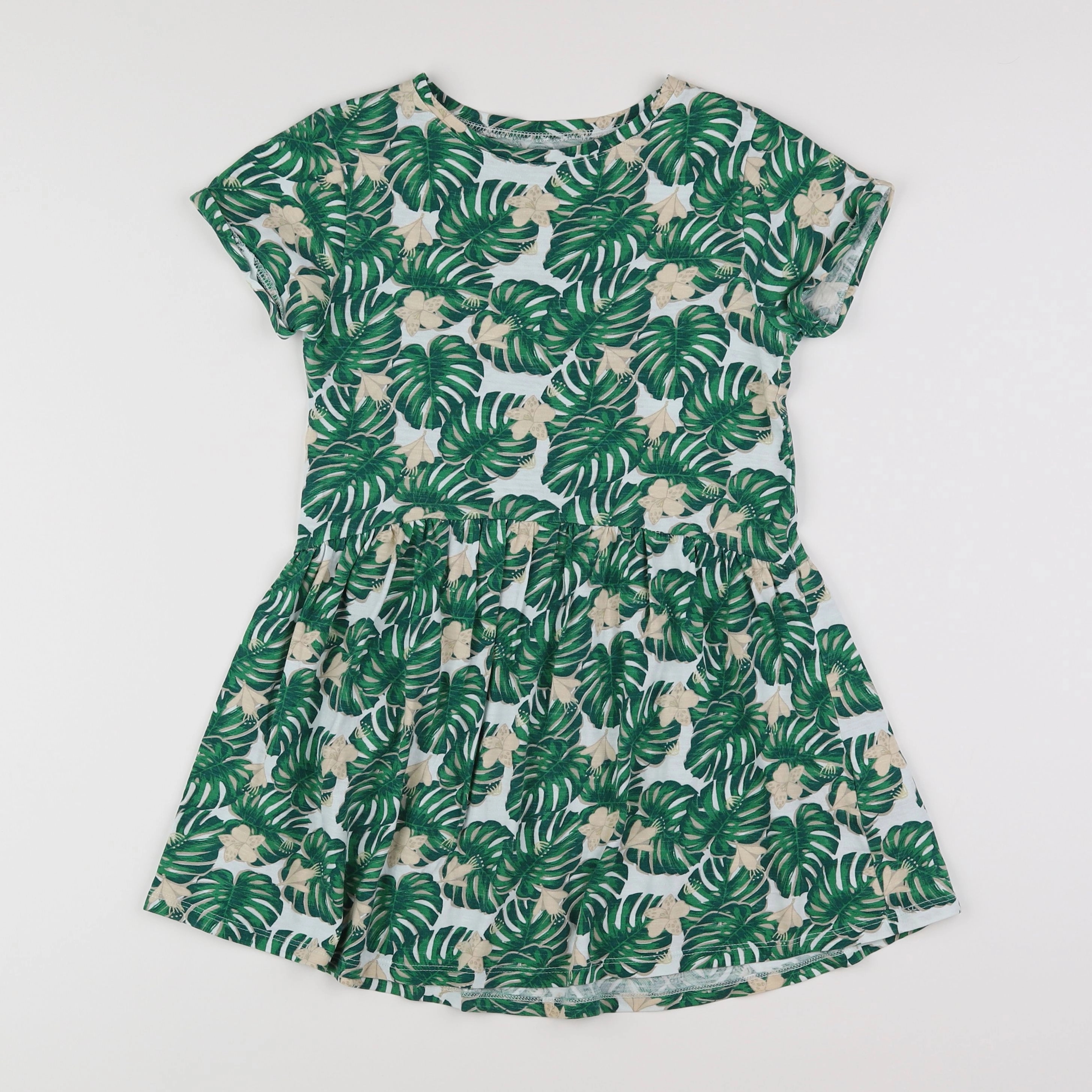 Vertbaudet - robe vert, blanc - 8 ans