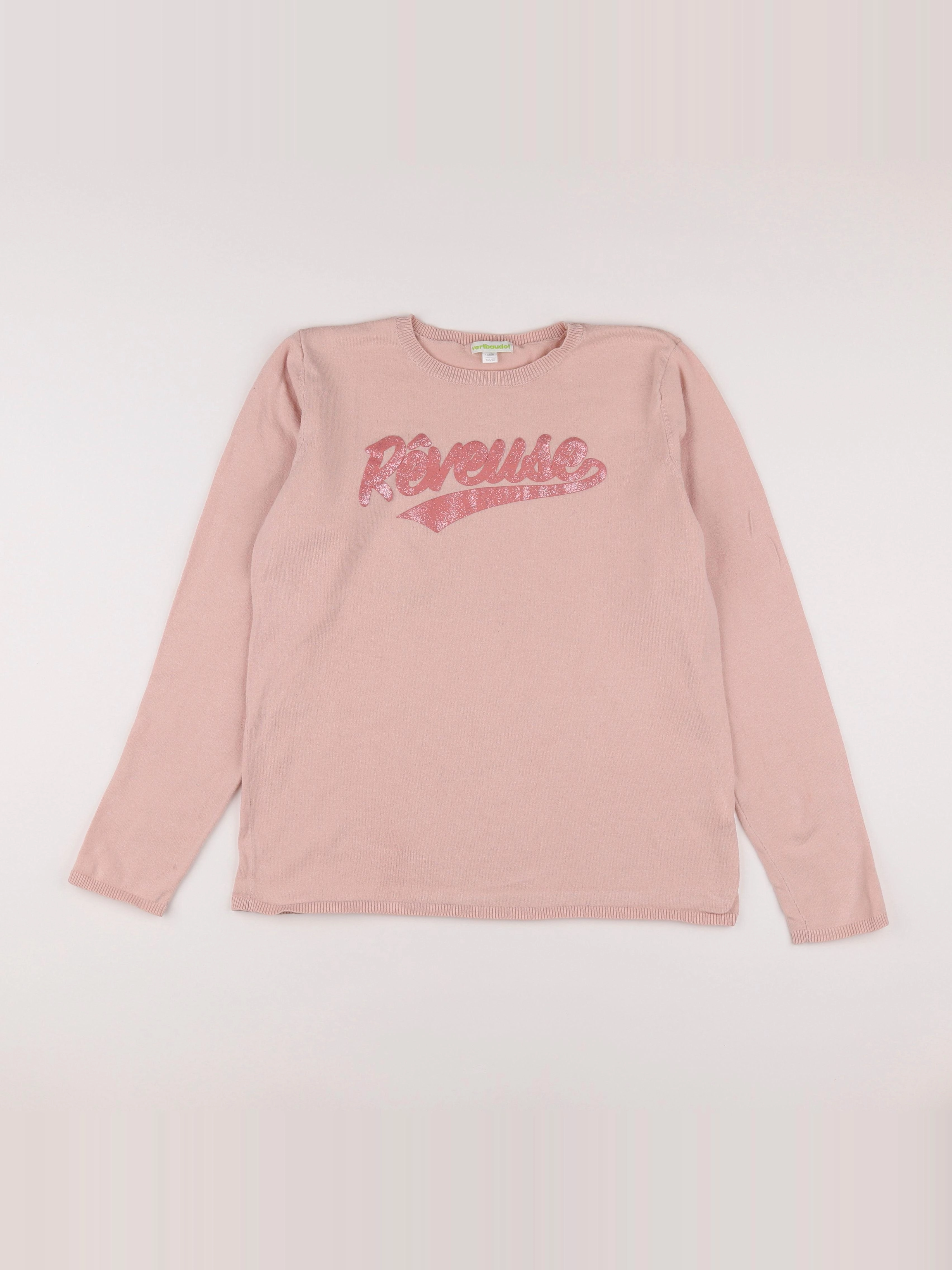 Vertbaudet - pull rose, or - 14 ans