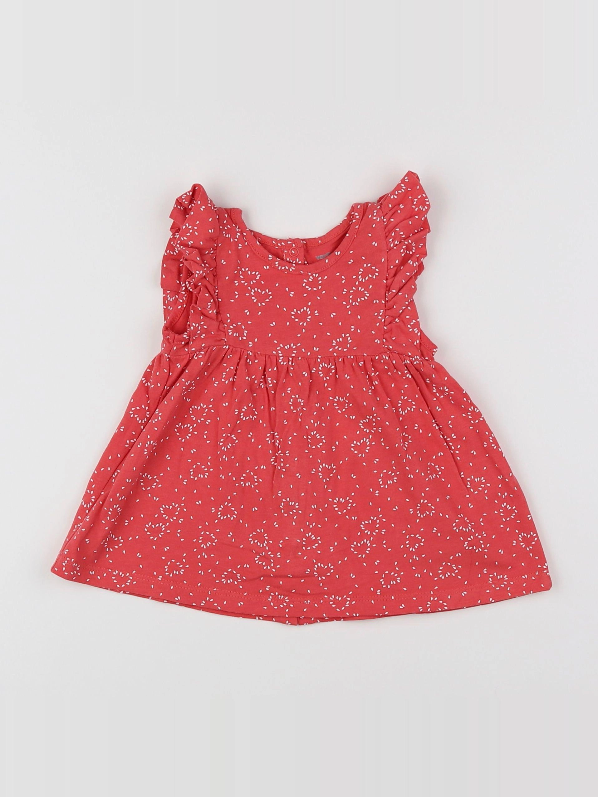 Vertbaudet - robe rouge, blanc - 3 mois