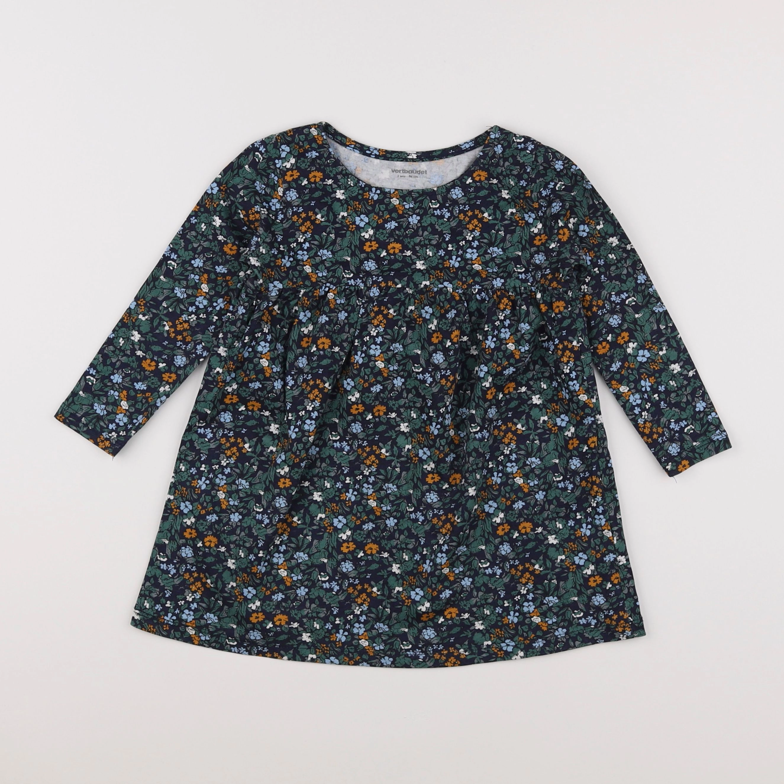 Vertbaudet - robe vert, orange - 2 ans