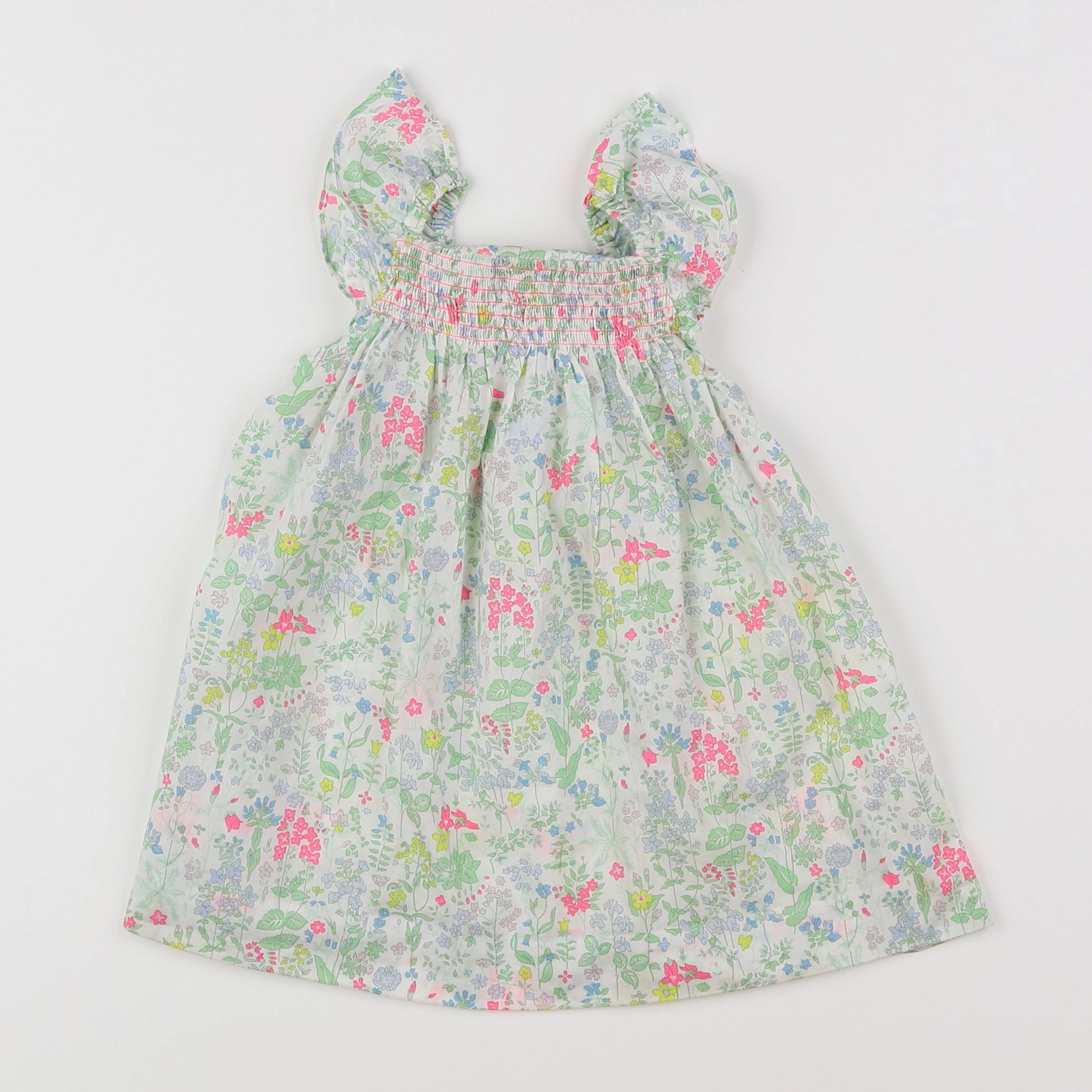 Jacadi - robe liberty vert, rose - 12 mois