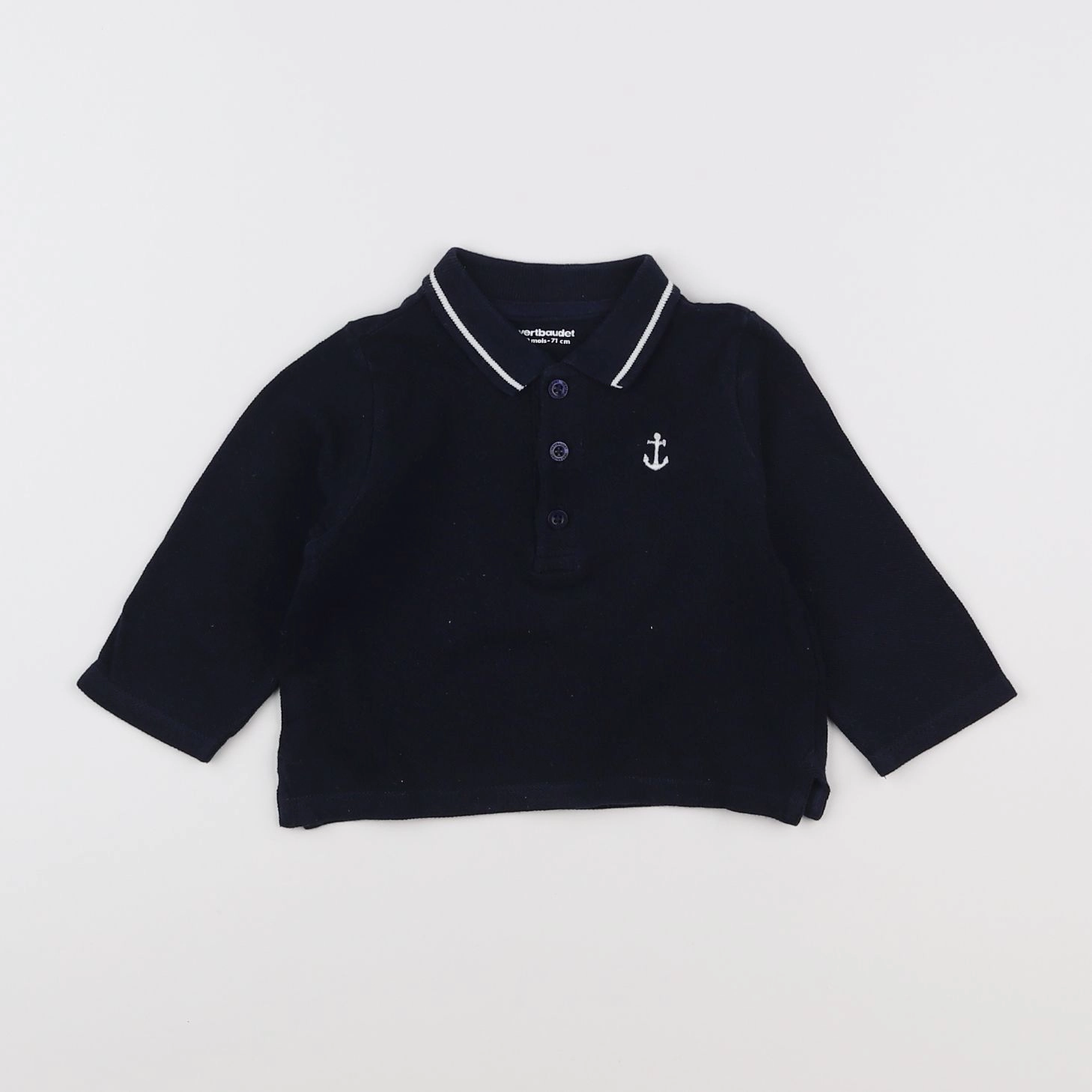 Vertbaudet - polo blanc, bleu - 9 mois