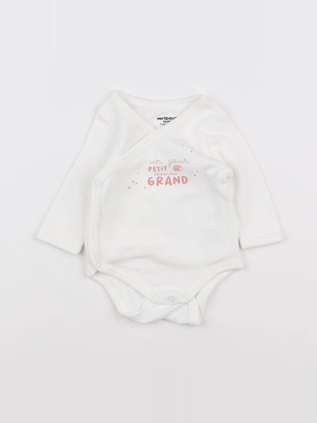 Vertbaudet - body blanc, rose - 1 mois