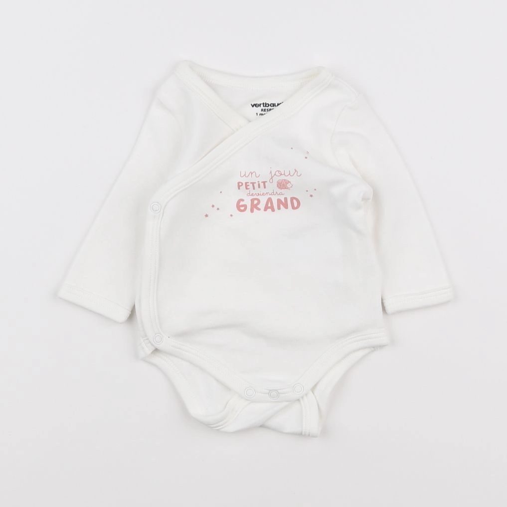 Vertbaudet - body blanc, rose - 1 mois