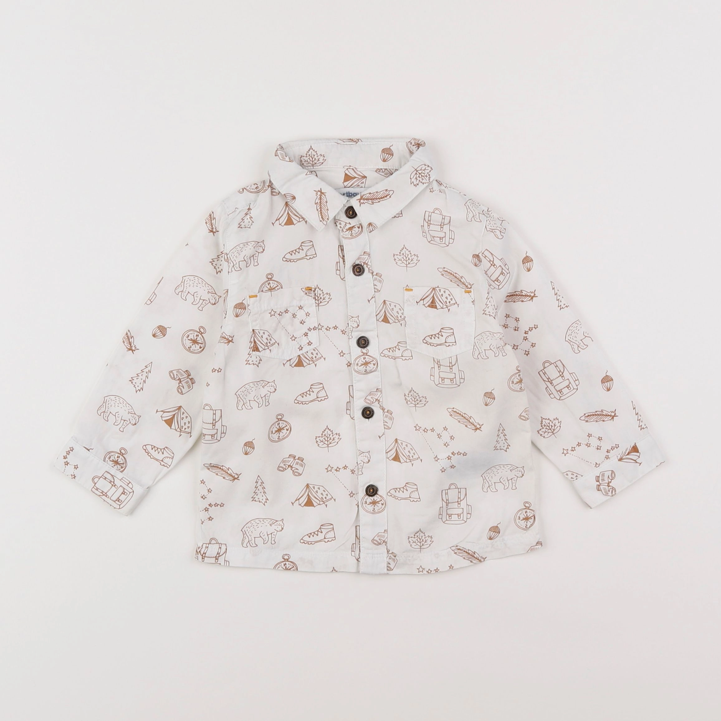 Vertbaudet - chemise blanc, marron - 12 mois