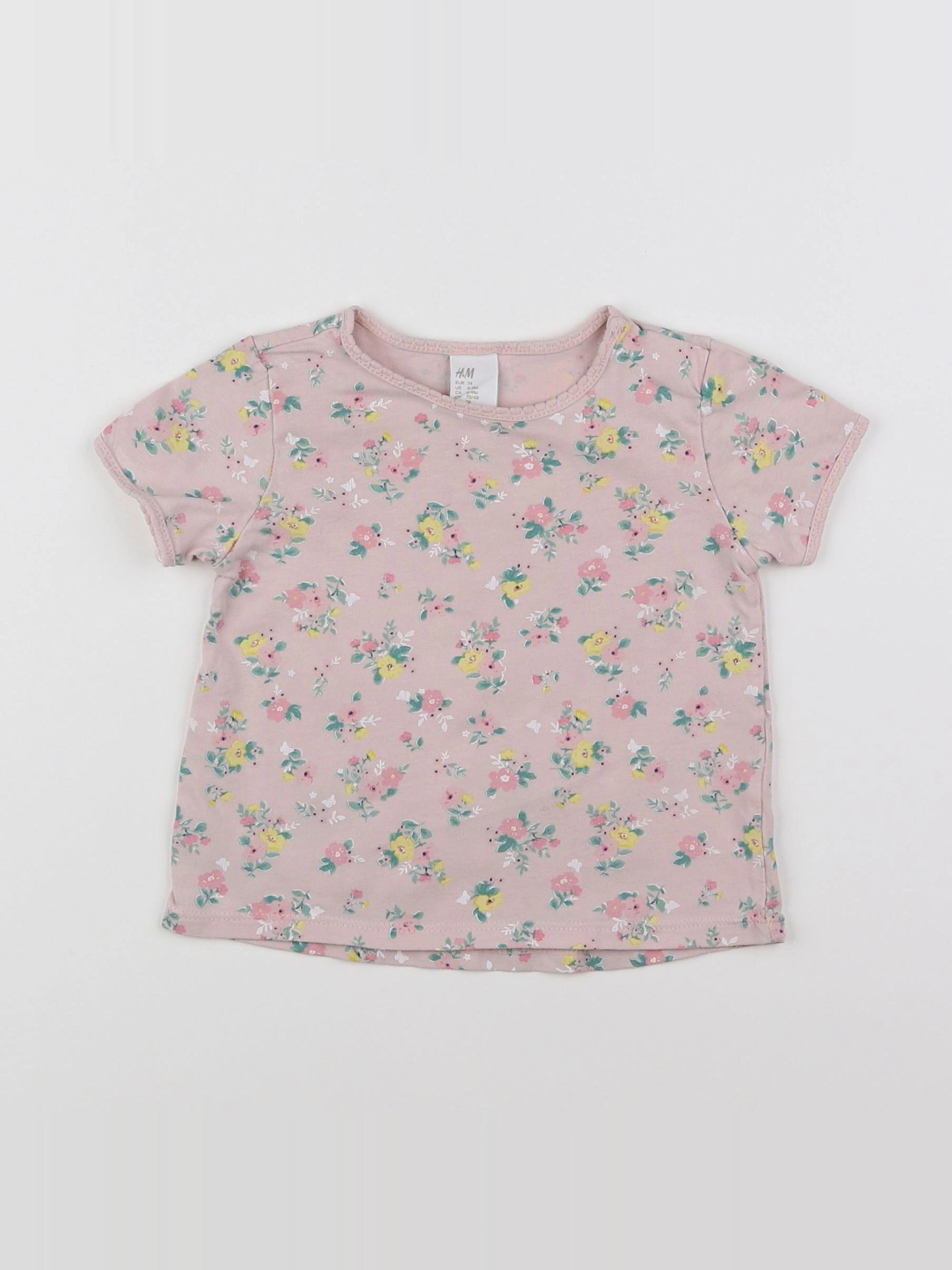 H&M - tee-shirt rose - 6/9 mois