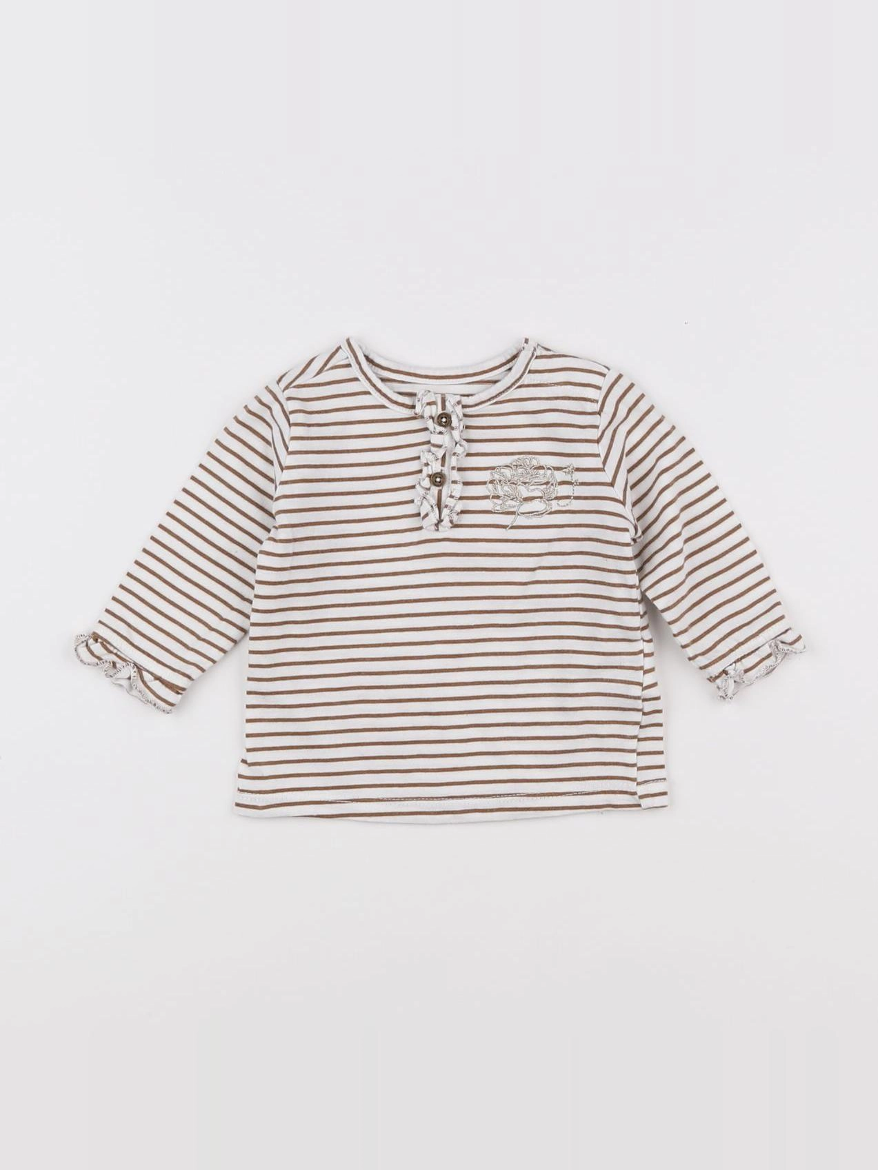 Vertbaudet - tee-shirt blanc, beige - 3 mois