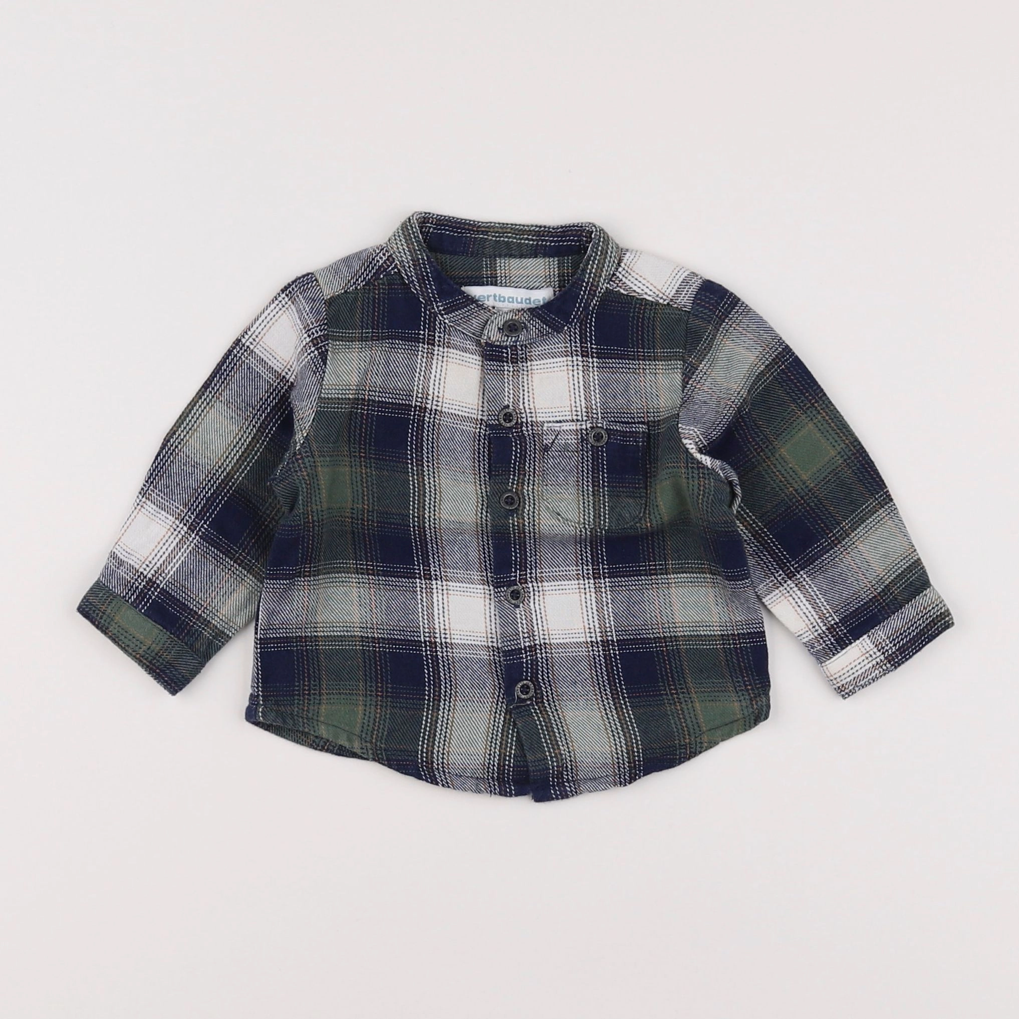 Vertbaudet - chemise bleu, vert, blanc - 6 mois
