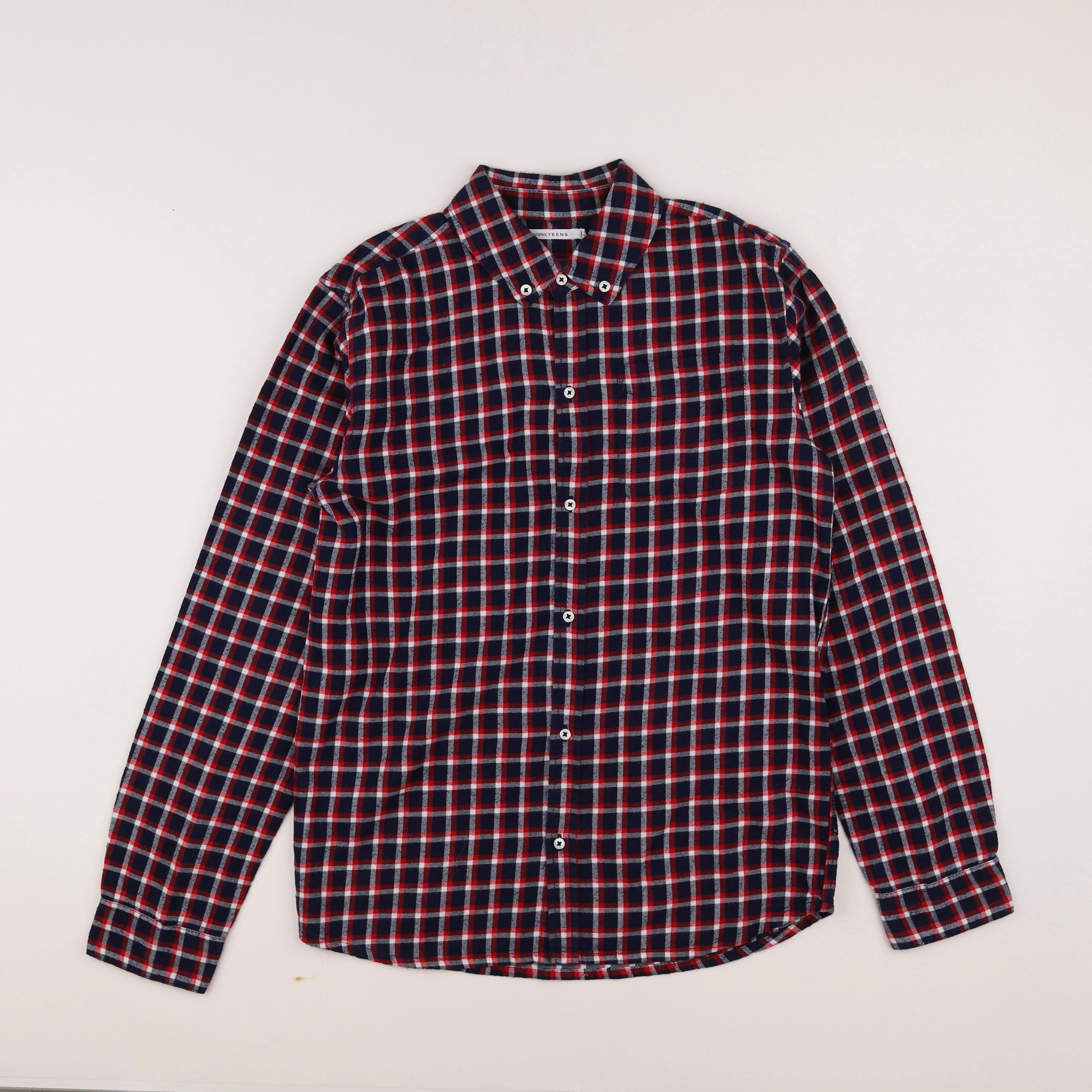 Monoprix - chemise bleu, rouge - 14 ans