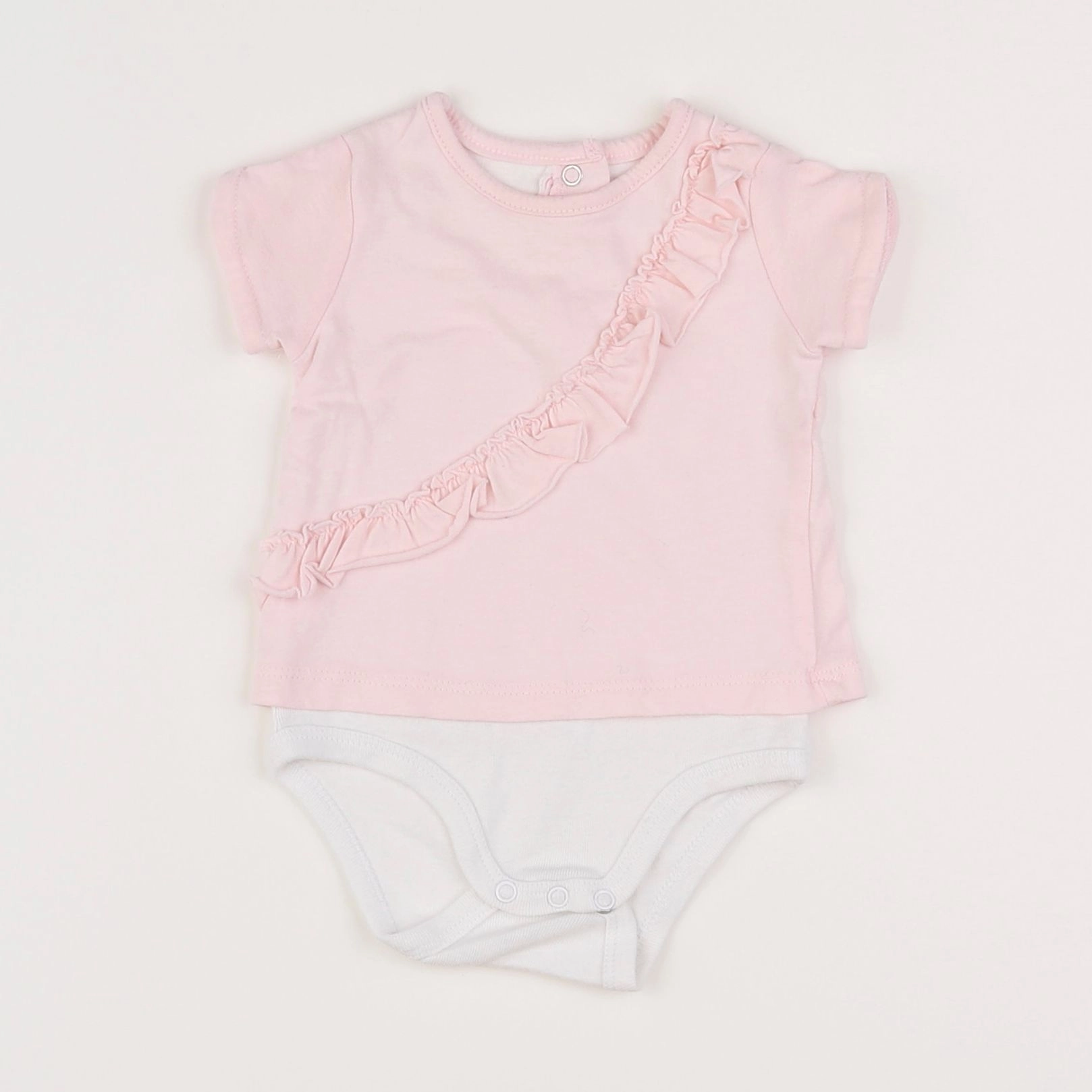 Vertbaudet - body tee-shirt blanc, rose - 3 mois